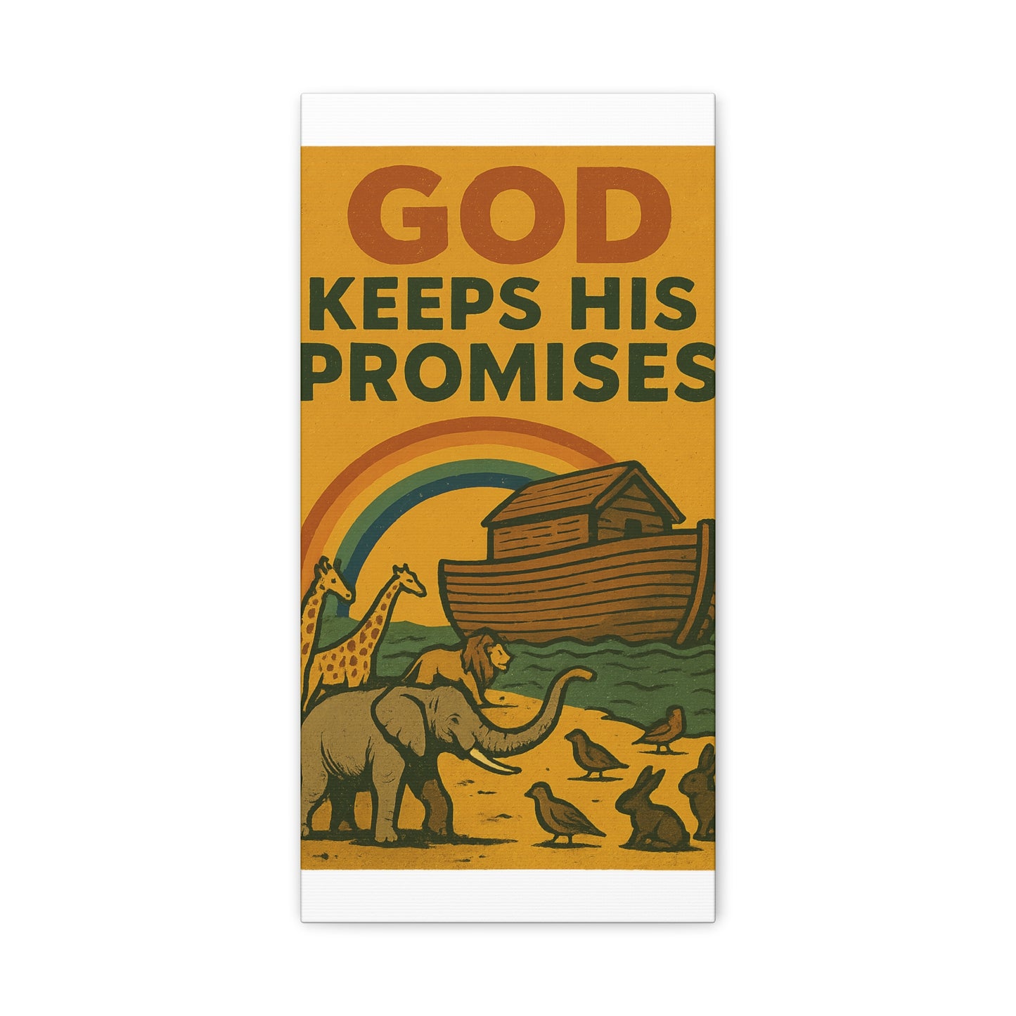 Noah’s Ark Wall Art | God Keeps His Promises Christian Poster – Rainbow Faith Illustration.