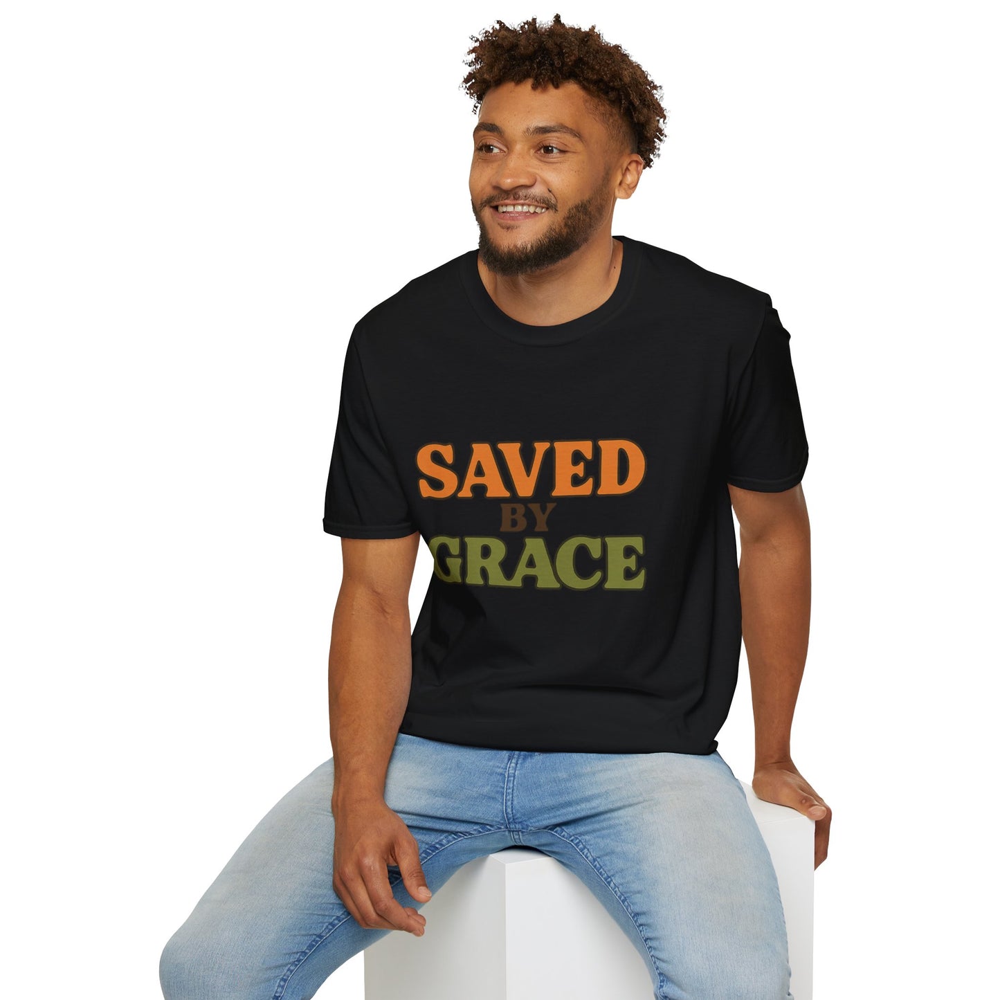 Saved by Grace Christian T-Shirt – Softstyle Faith Tee for Women & Men.