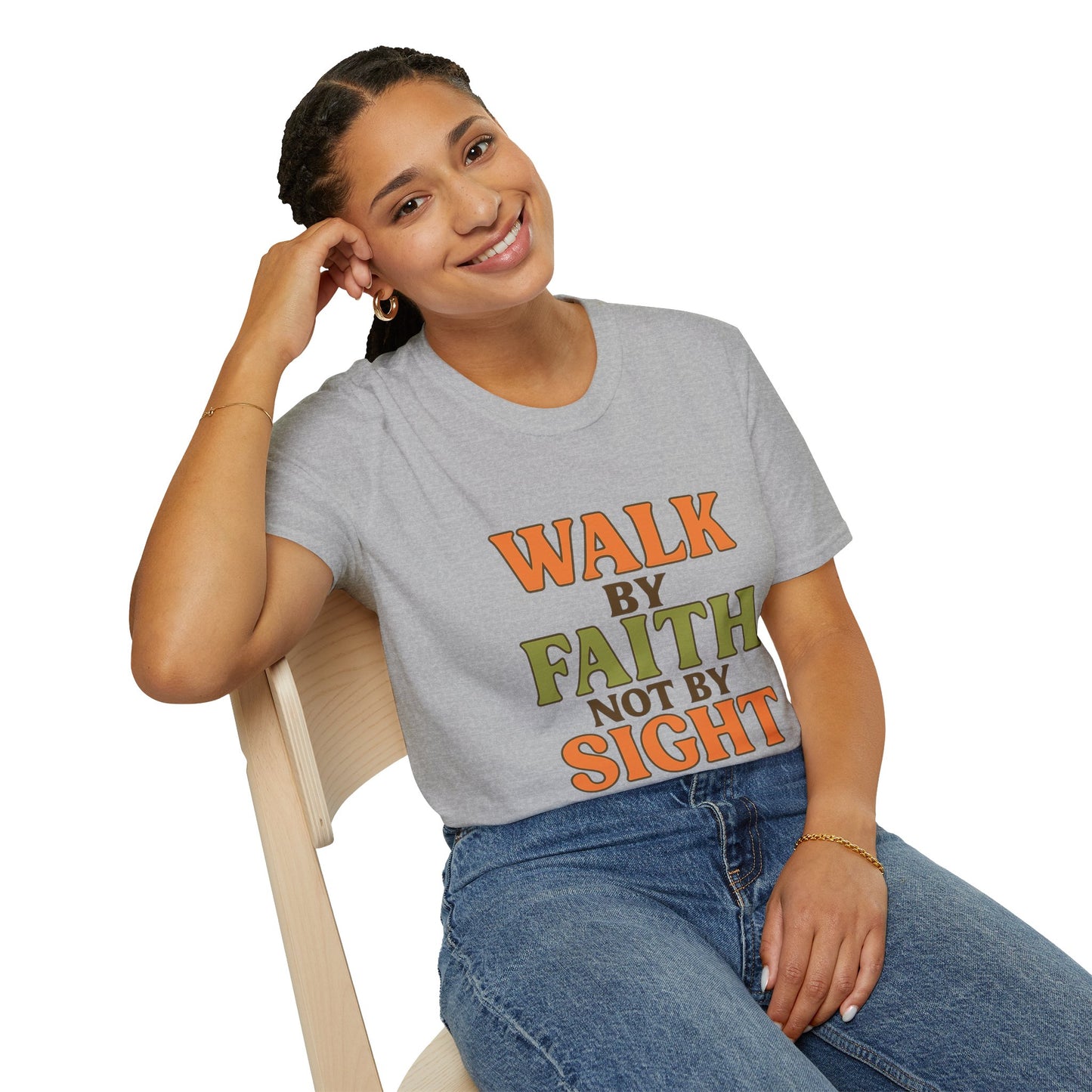 Walk by Faith Not by Sight Christian T-Shirt – Inspirational Bible Verse Tee for Women & Men.
