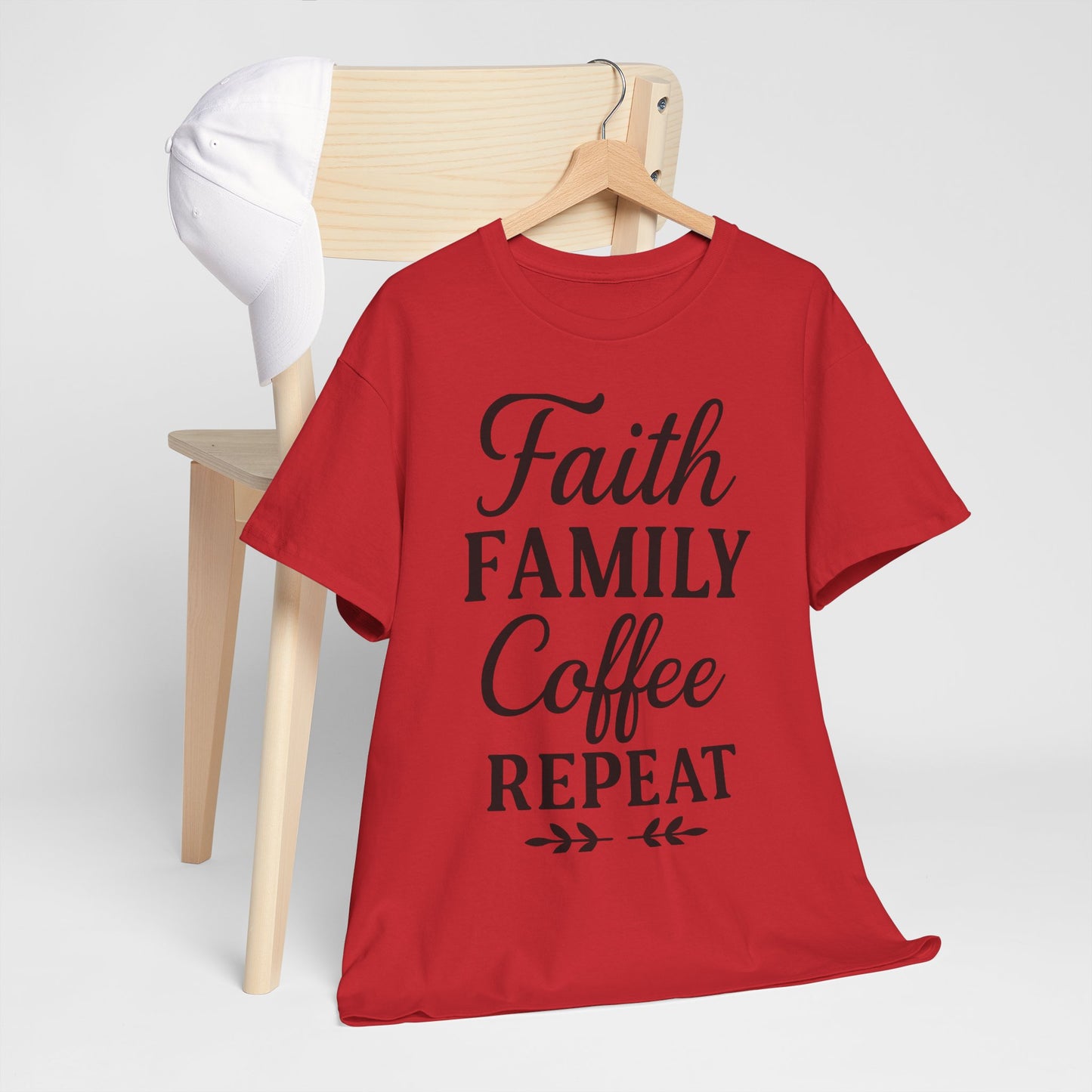 Faith Family Coffee Repeat Unisex Heavy Cotton Tee – Christian Lifestyle Shirt for Everyday Inspiration