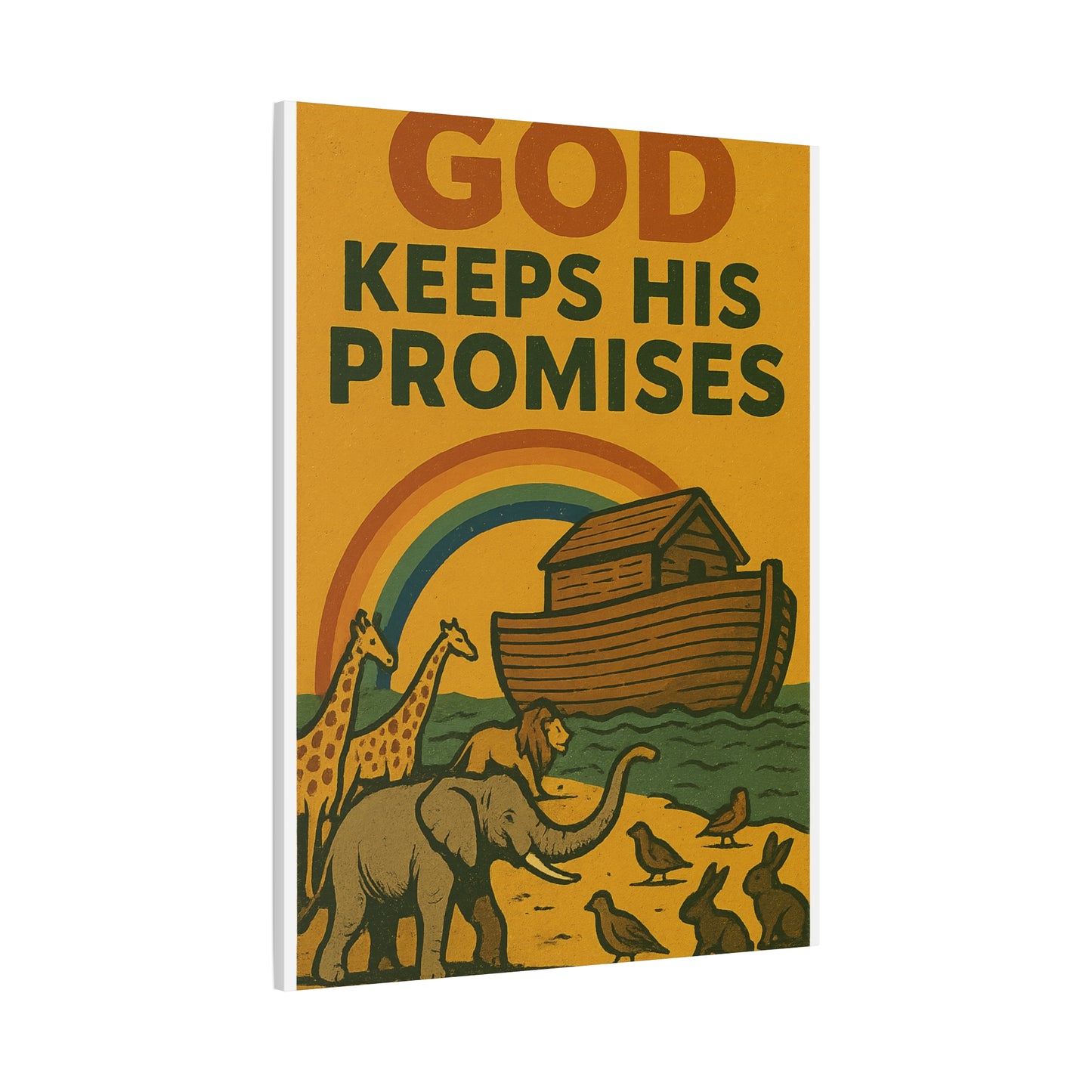 Noah’s Ark Wall Art | God Keeps His Promises Christian Poster – Rainbow Faith Illustration.