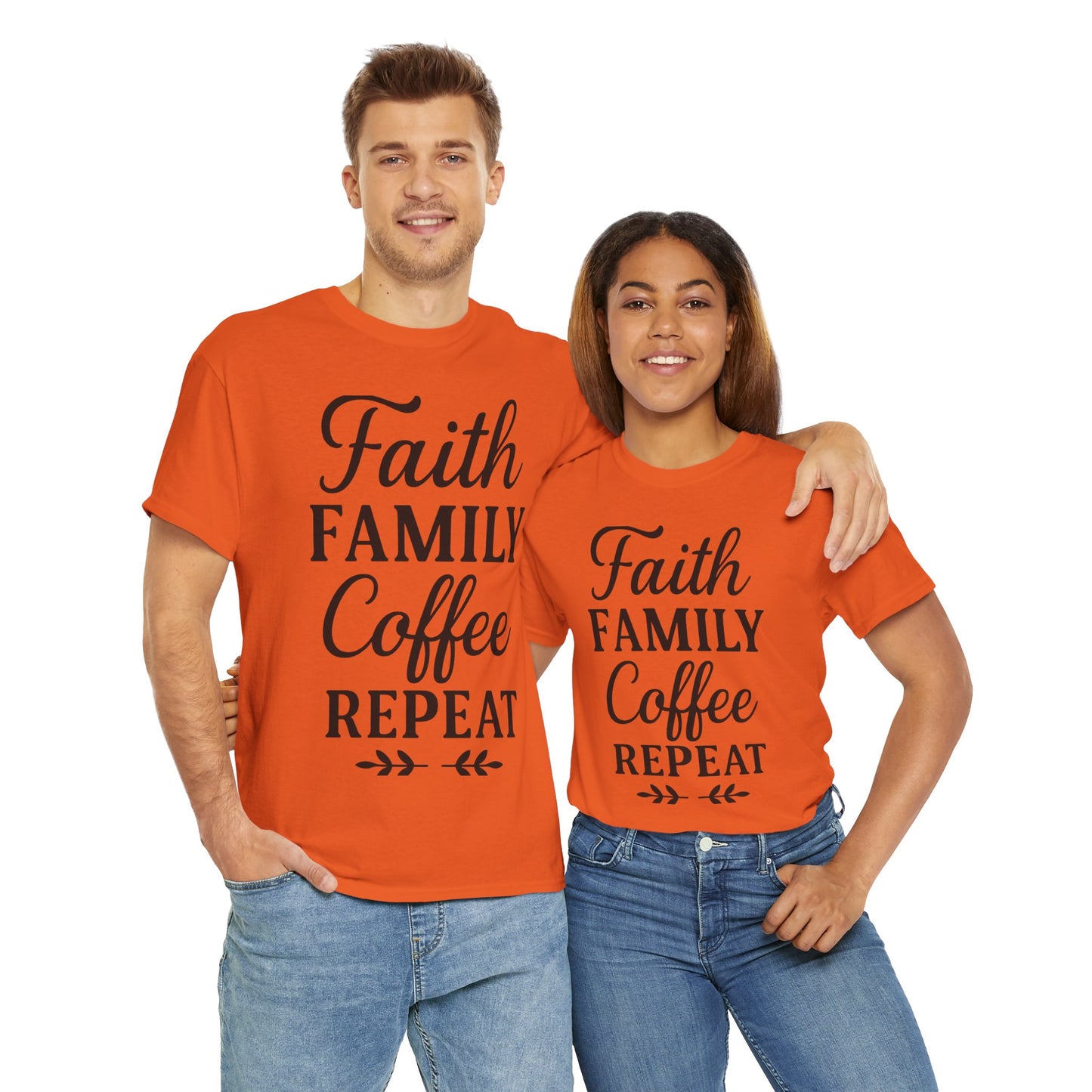 Faith Family Coffee Repeat Unisex Heavy Cotton Tee – Christian Lifestyle Shirt for Everyday Inspiration