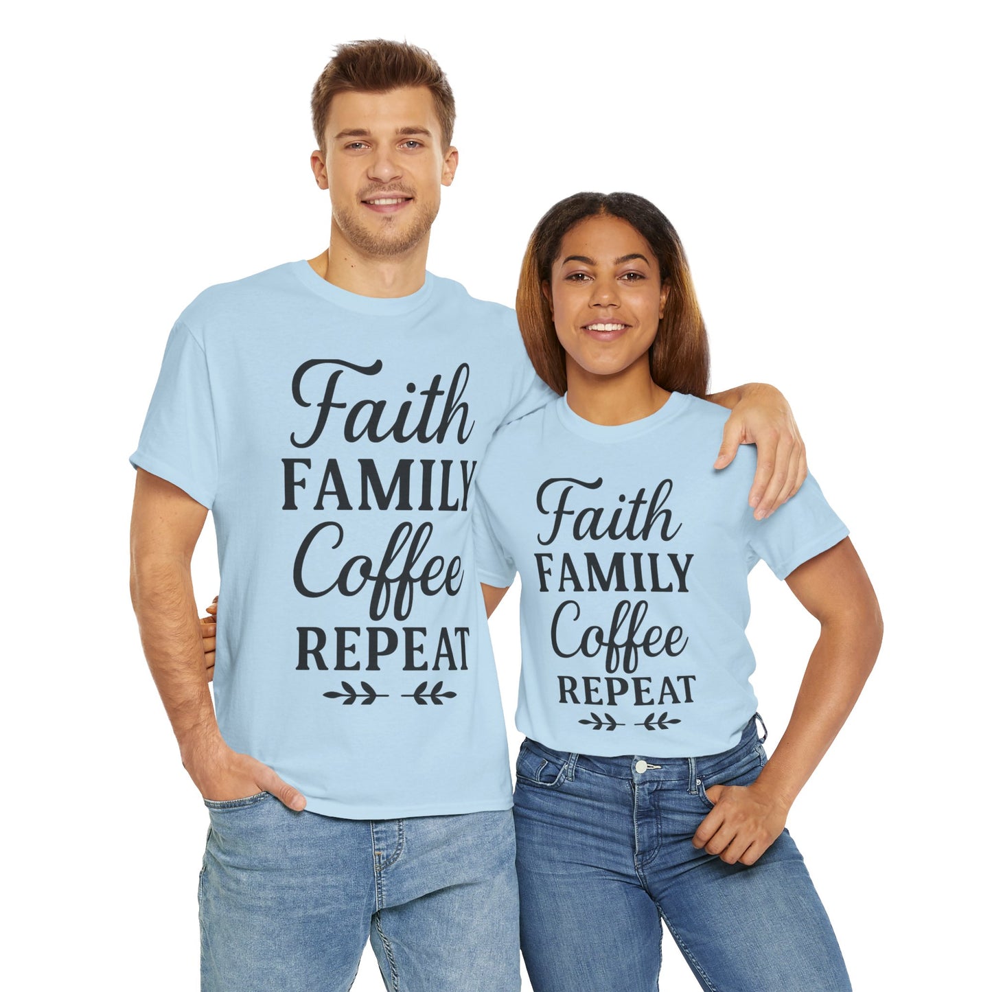 Faith Family Coffee Repeat Unisex Heavy Cotton Tee – Christian Lifestyle Shirt for Everyday Inspiration