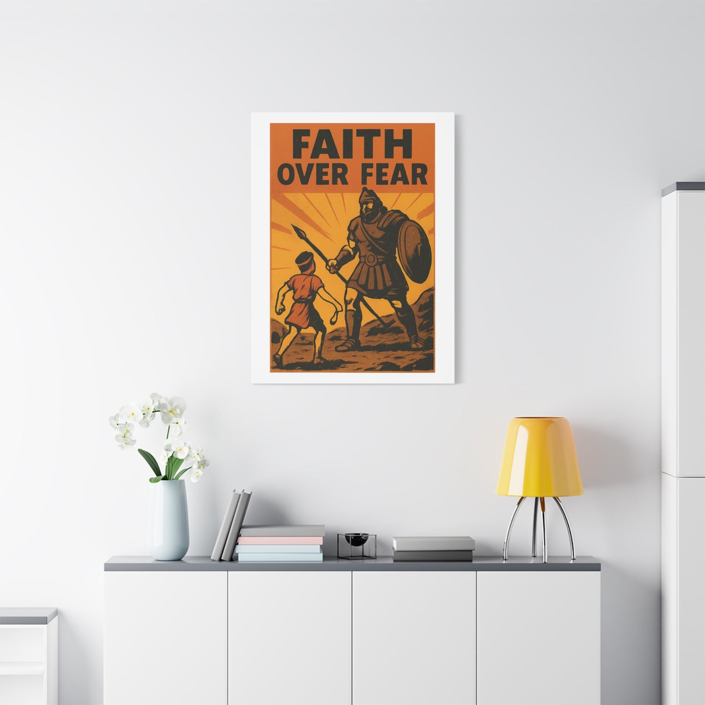 David and Goliath Wall Art | Faith Over Fear Christian Poster.
