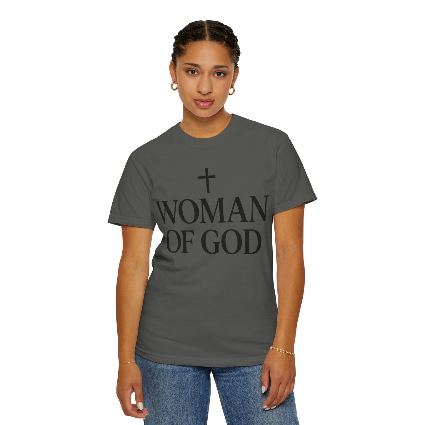 Garment-Dyed T-Shirt with 'Woman of God' Design, Christian Apparel, Casual Wear, Inspirational Gift, Faith-Based Clothing, Summer Style
