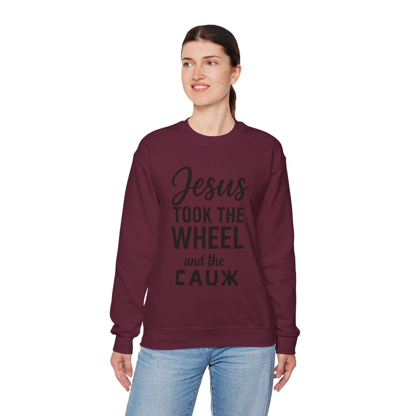 Jesus Took the Wheel and the Aux Unisex Christian Sweatshirt | Faith-Inspired Humor