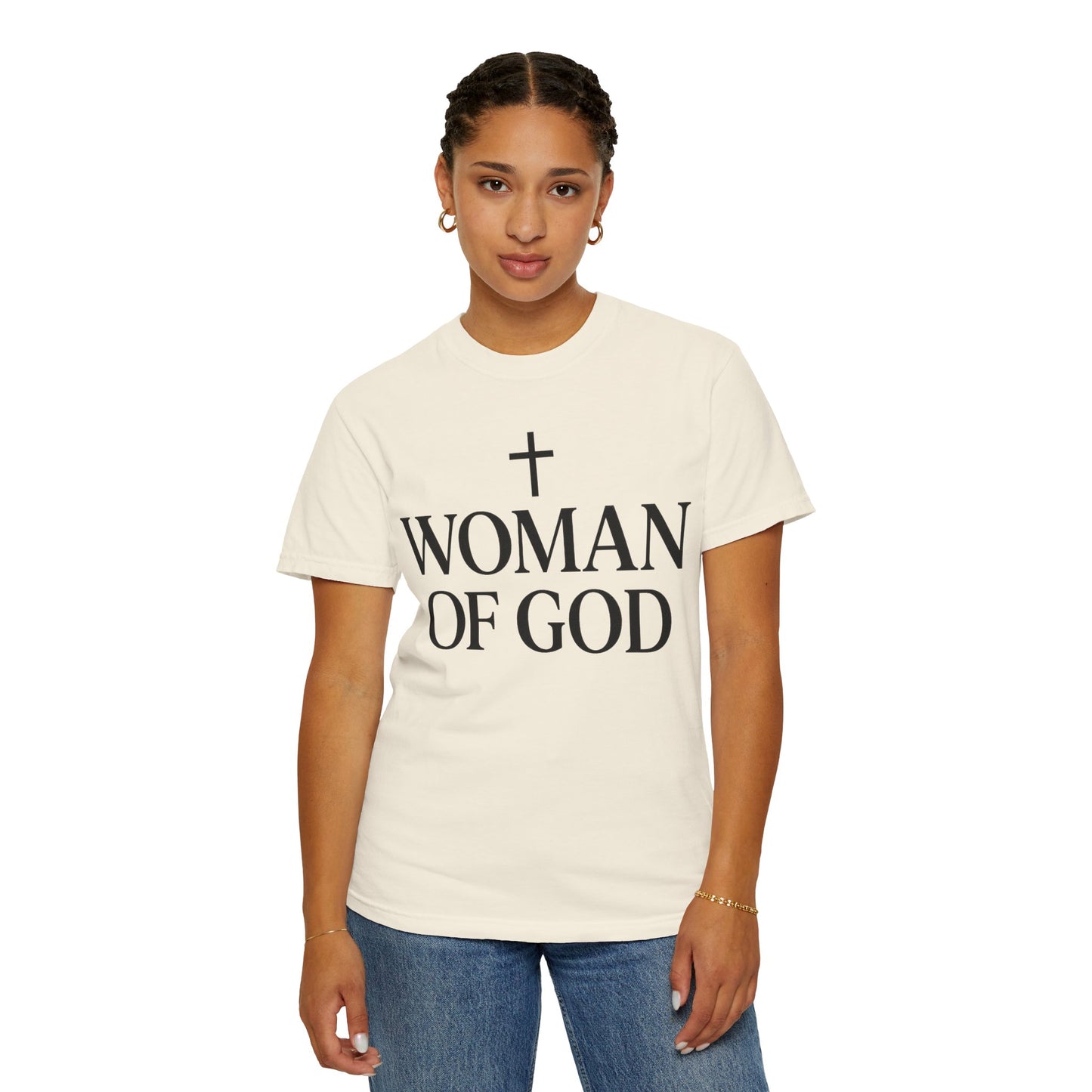 Garment-Dyed T-Shirt with 'Woman of God' Design, Christian Apparel, Casual Wear, Inspirational Gift, Faith-Based Clothing, Summer Style