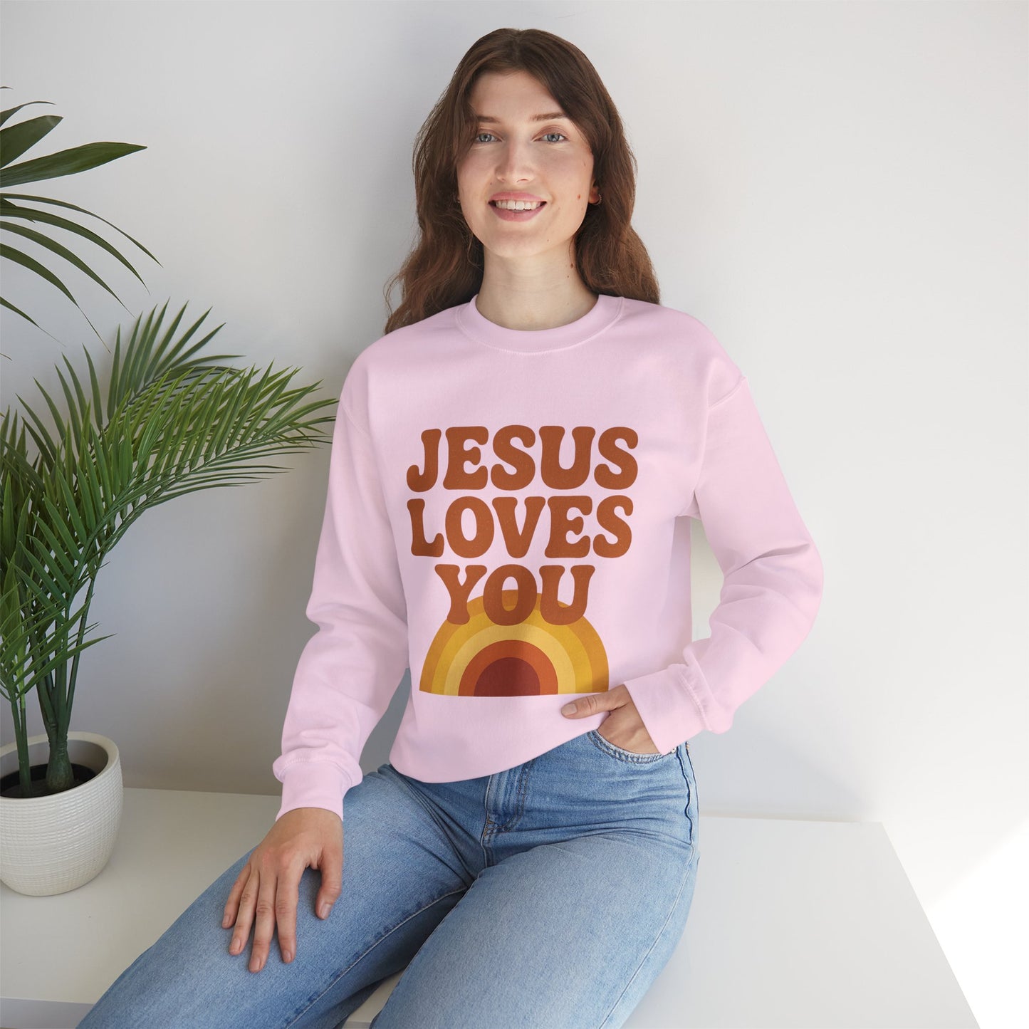 Retro Jesus Loves You Sweatshirt, Cozy Christian Apparel, Unisex Crewneck, Faith-Based Gift, Perfect for Church Events, Casual Wear