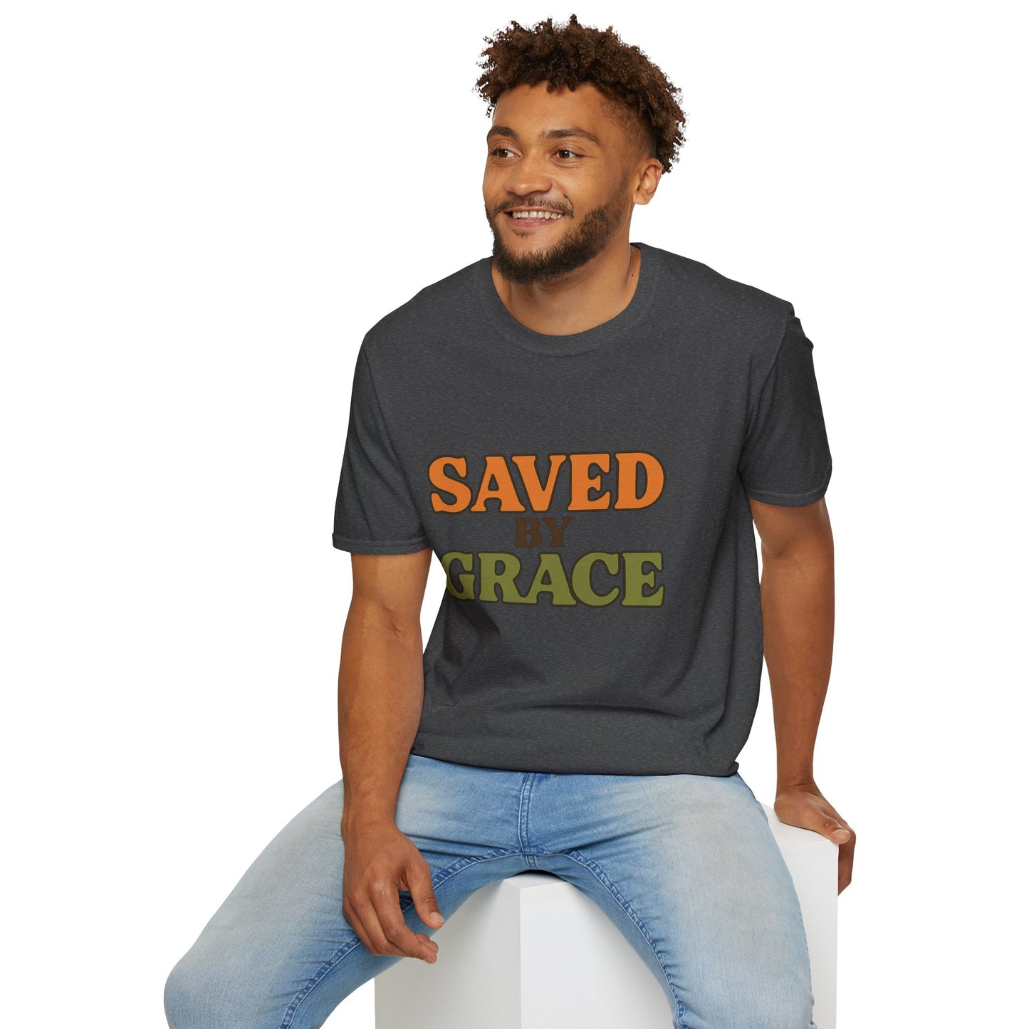 Saved by Grace Christian T-Shirt – Softstyle Faith Tee for Women & Men.