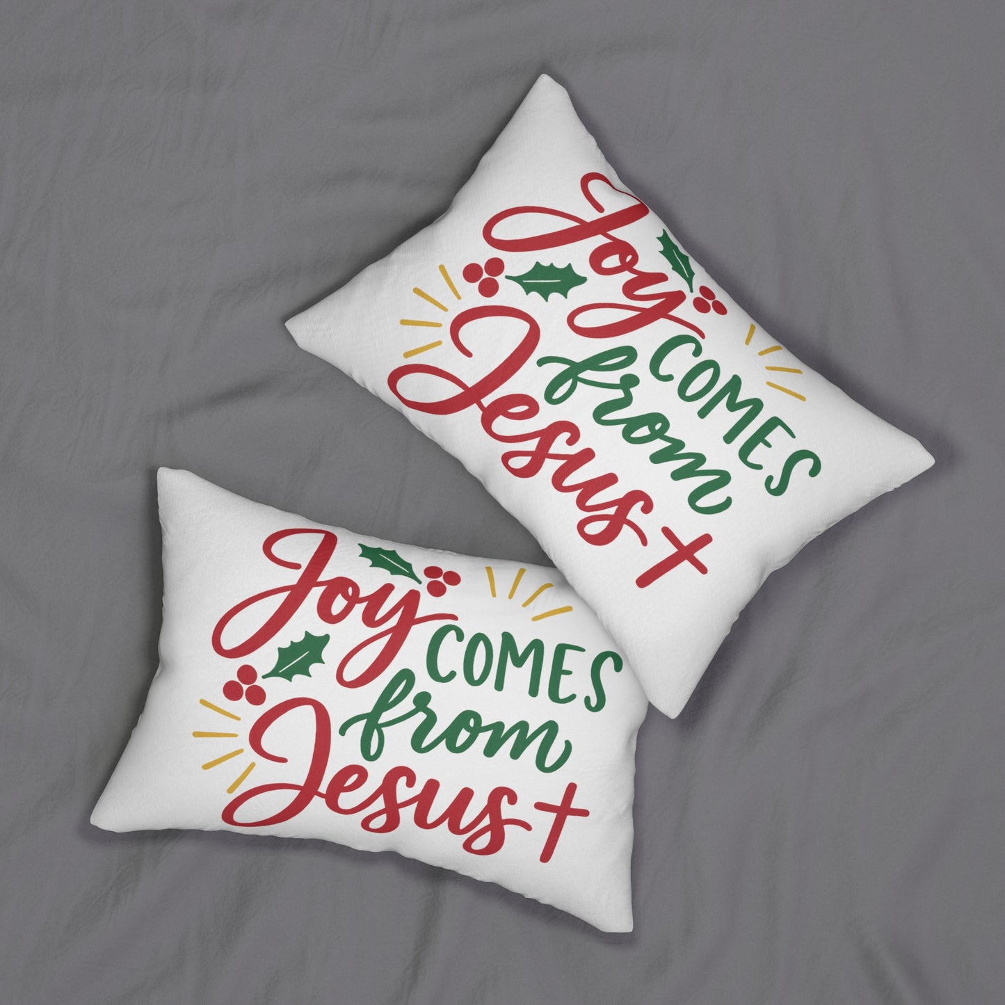 Joy Comes from Jesus – Christian Christmas Lumbar Pillow for Faith-Inspired Holiday Decor
