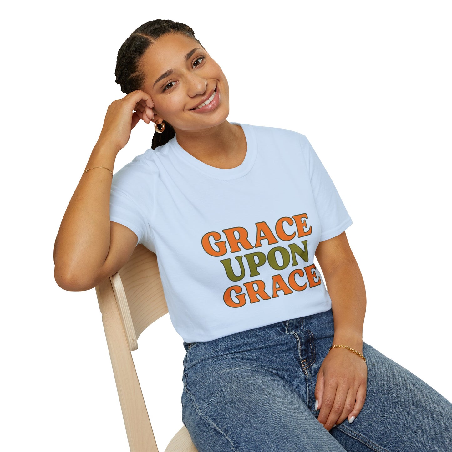 Grace Upon Grace Christian T-Shirt – Softstyle Jesus-Inspired Faith Tee for Women & Men.