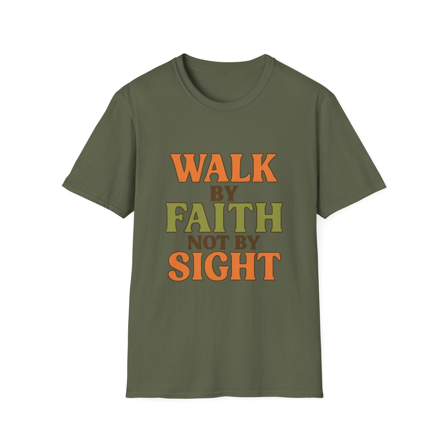 Walk by Faith Not by Sight Christian T-Shirt – Inspirational Bible Verse Tee for Women & Men.