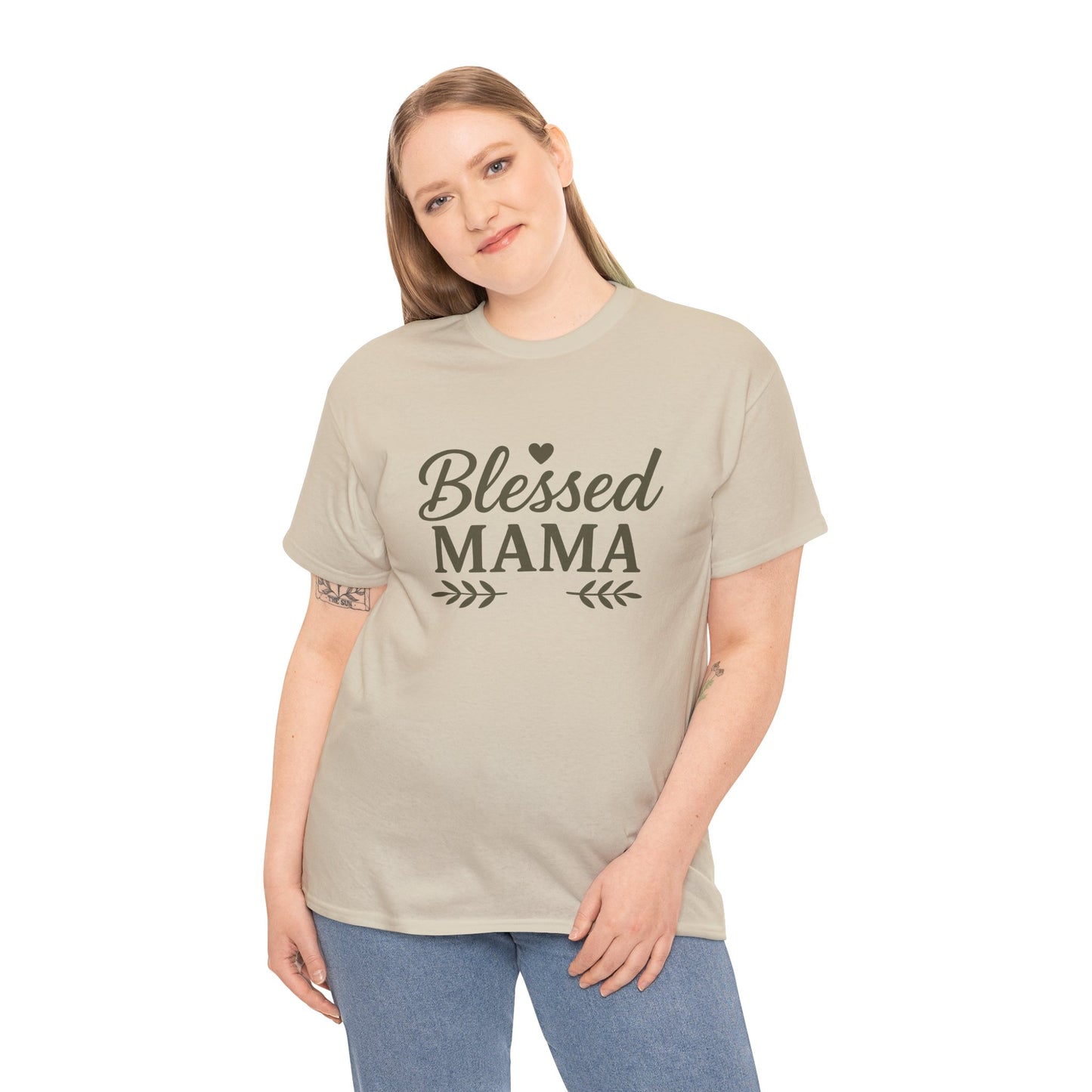 Blessed Mama Heavy Cotton Tee – Christian Faith Shirt for Moms | Soft & Stylish Everyday Wear