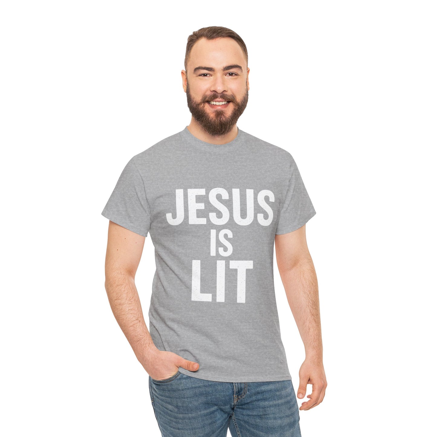 Jesus Is Lit Heavy Cotton Tee | Bold Christian Streetwear