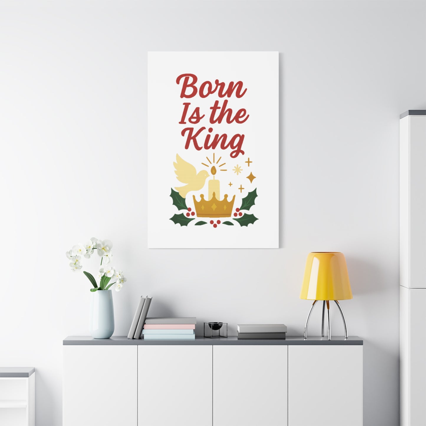 Born Is the King – Christian Christmas Canvas Wall Art for Holiday Decor.