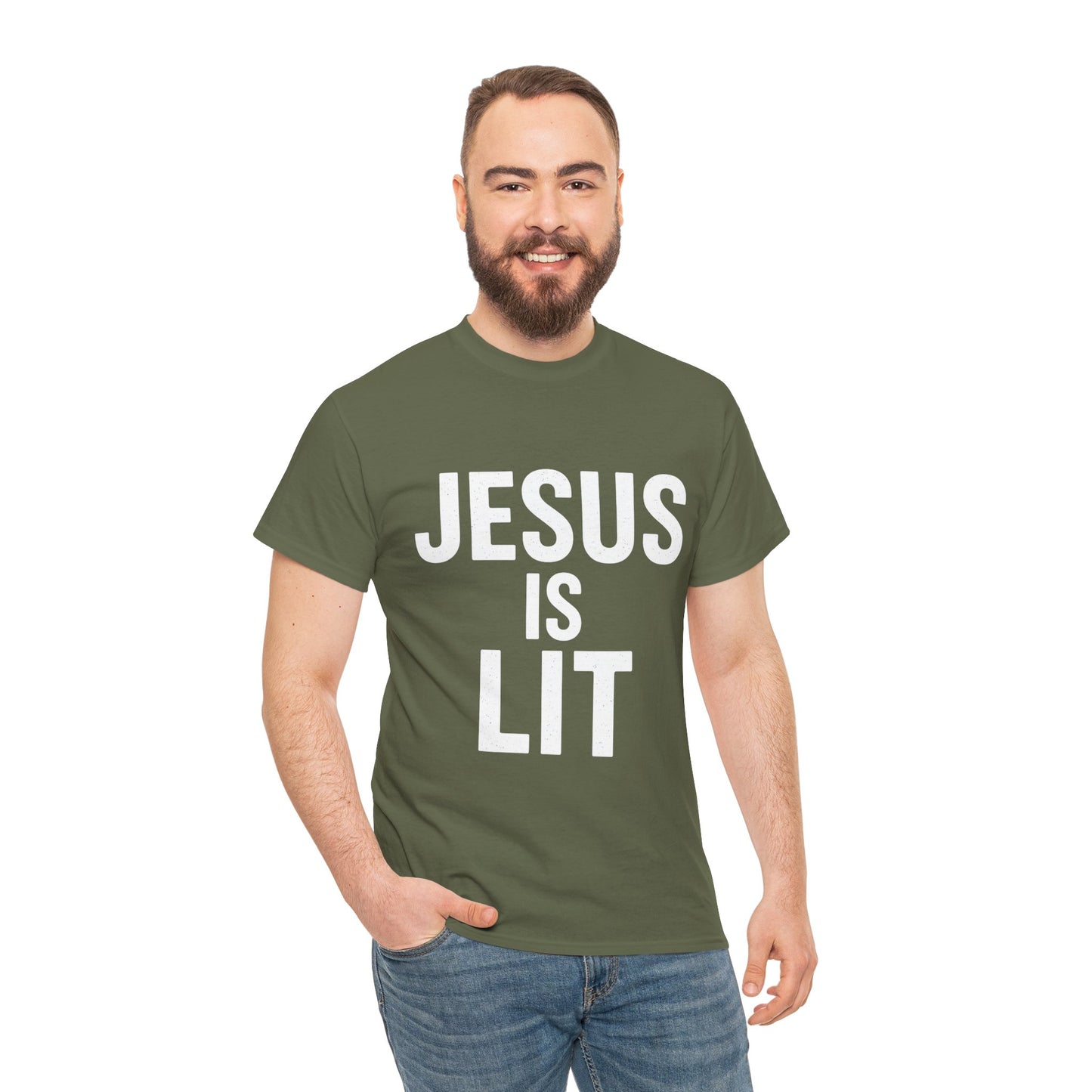 Jesus Is Lit Heavy Cotton Tee | Bold Christian Streetwear