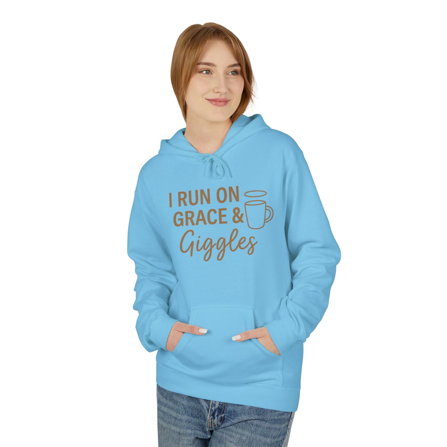 I Run on Grace and Giggles Hoodie – Funny Christian Sweatshirt for Joyful Believers.