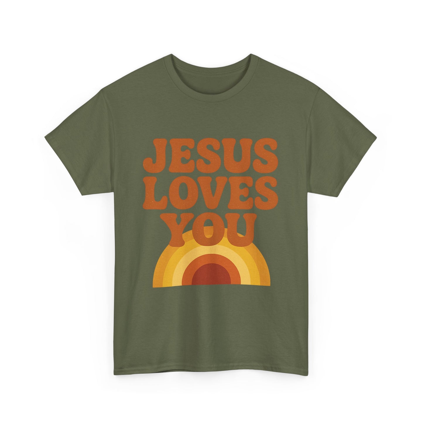 Jesus Loves You Rainbow Unisex Heavy Cotton Tee, Christian T-Shirt, Gift for Believers, Faith Apparel, Casual Wear, Spiritual Top