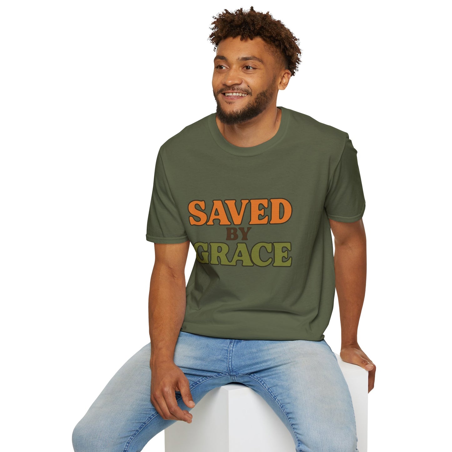 Saved by Grace Christian T-Shirt – Softstyle Faith Tee for Women & Men.