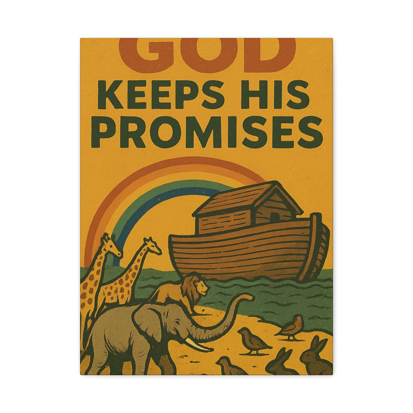 Noah’s Ark Wall Art | God Keeps His Promises Christian Poster – Rainbow Faith Illustration.