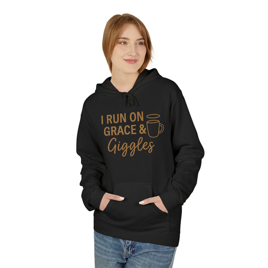 I Run on Grace and Giggles Hoodie – Funny Christian Sweatshirt for Joyful Believers.