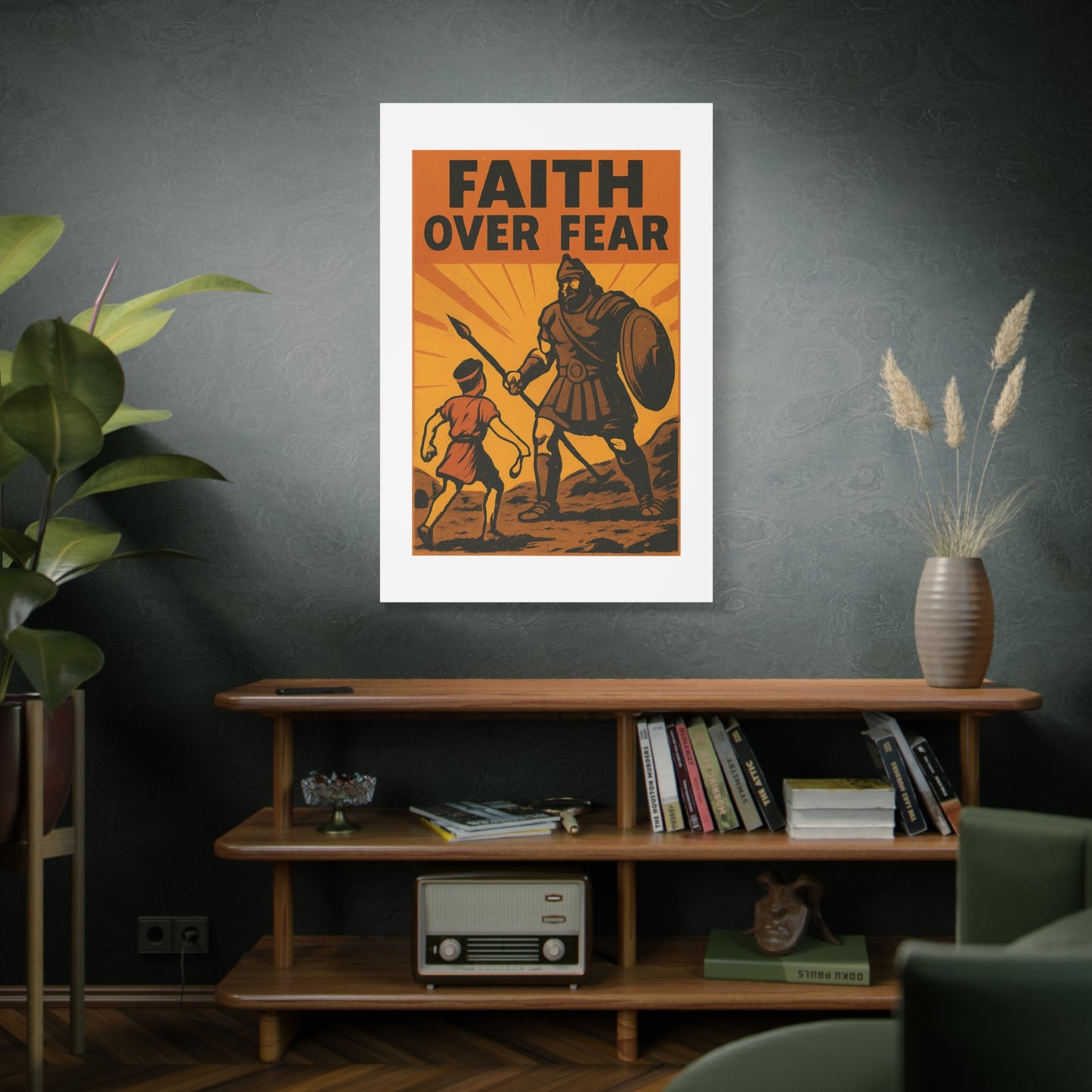 David and Goliath Wall Art | Faith Over Fear Christian Poster.