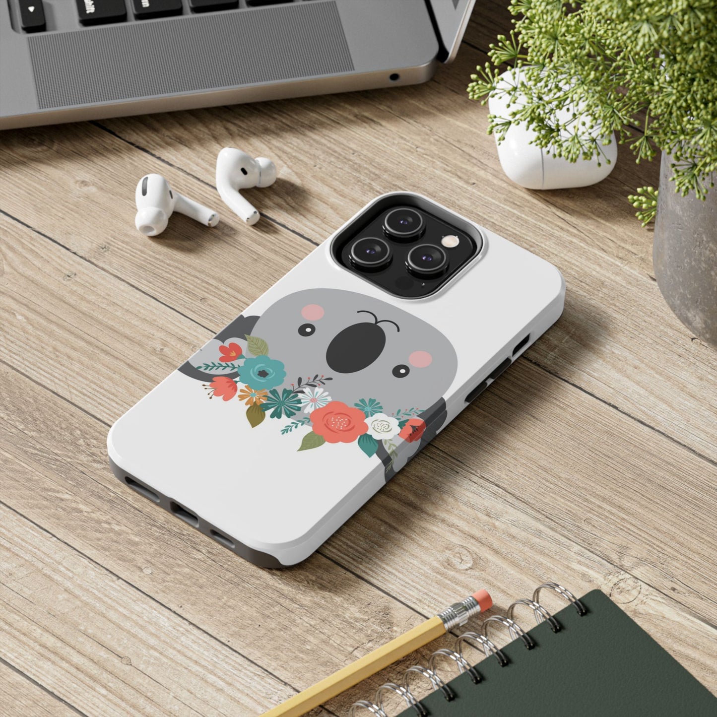 Cute Koala Floral Tough Phone Cases, Smartphone Protection, Nature Lover Gift, Animal Design, Koala Phone Cover