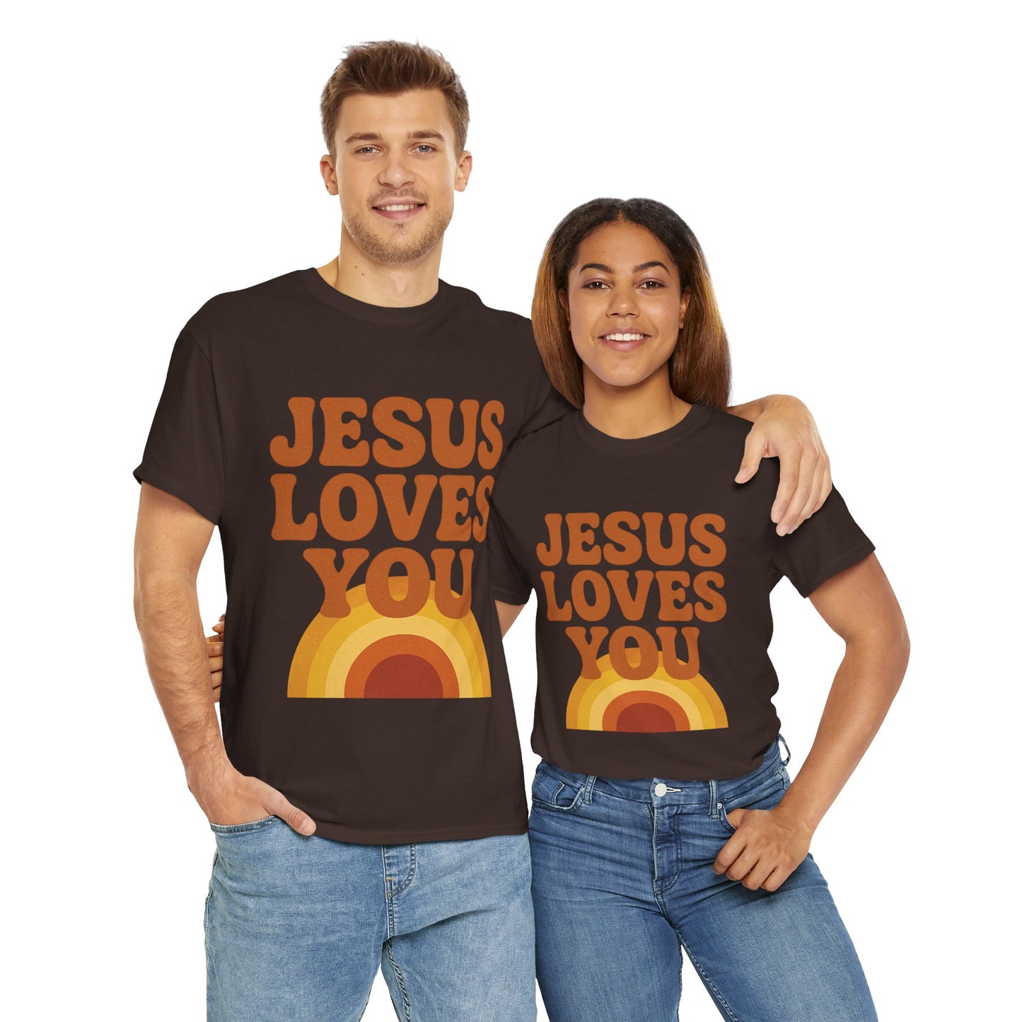 Jesus Loves You Rainbow Unisex Heavy Cotton Tee, Christian T-Shirt, Gift for Believers, Faith Apparel, Casual Wear, Spiritual Top