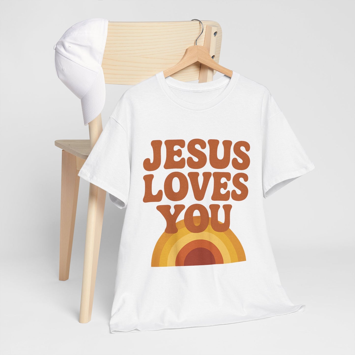 Jesus Loves You Rainbow Unisex Heavy Cotton Tee, Christian T-Shirt, Gift for Believers, Faith Apparel, Casual Wear, Spiritual Top