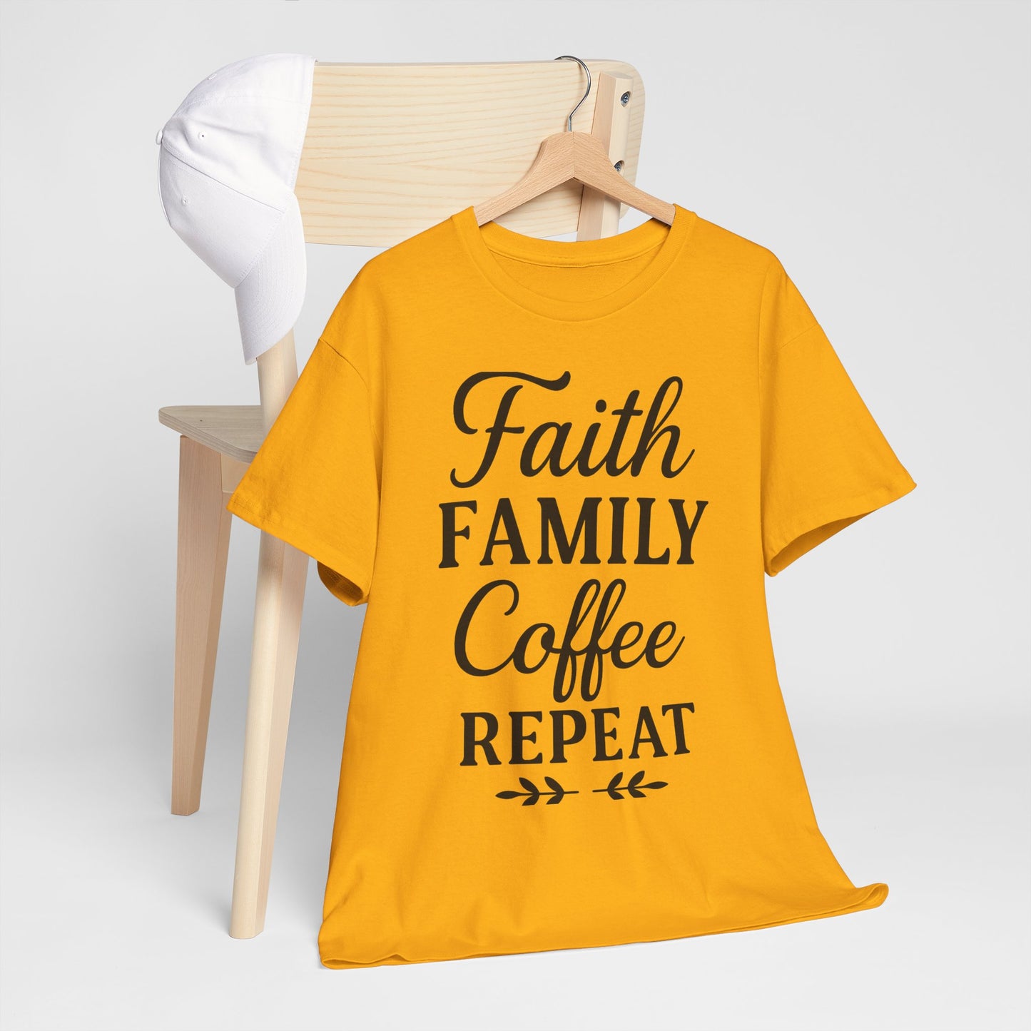 Faith Family Coffee Repeat Unisex Heavy Cotton Tee – Christian Lifestyle Shirt for Everyday Inspiration