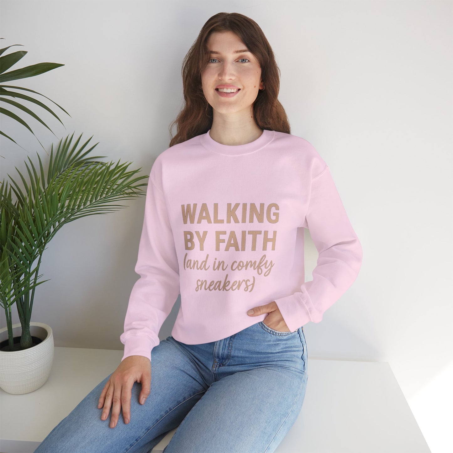 “Walking by Faith (and in Comfy Sneakers) Unisex Christian Sweatshirt”