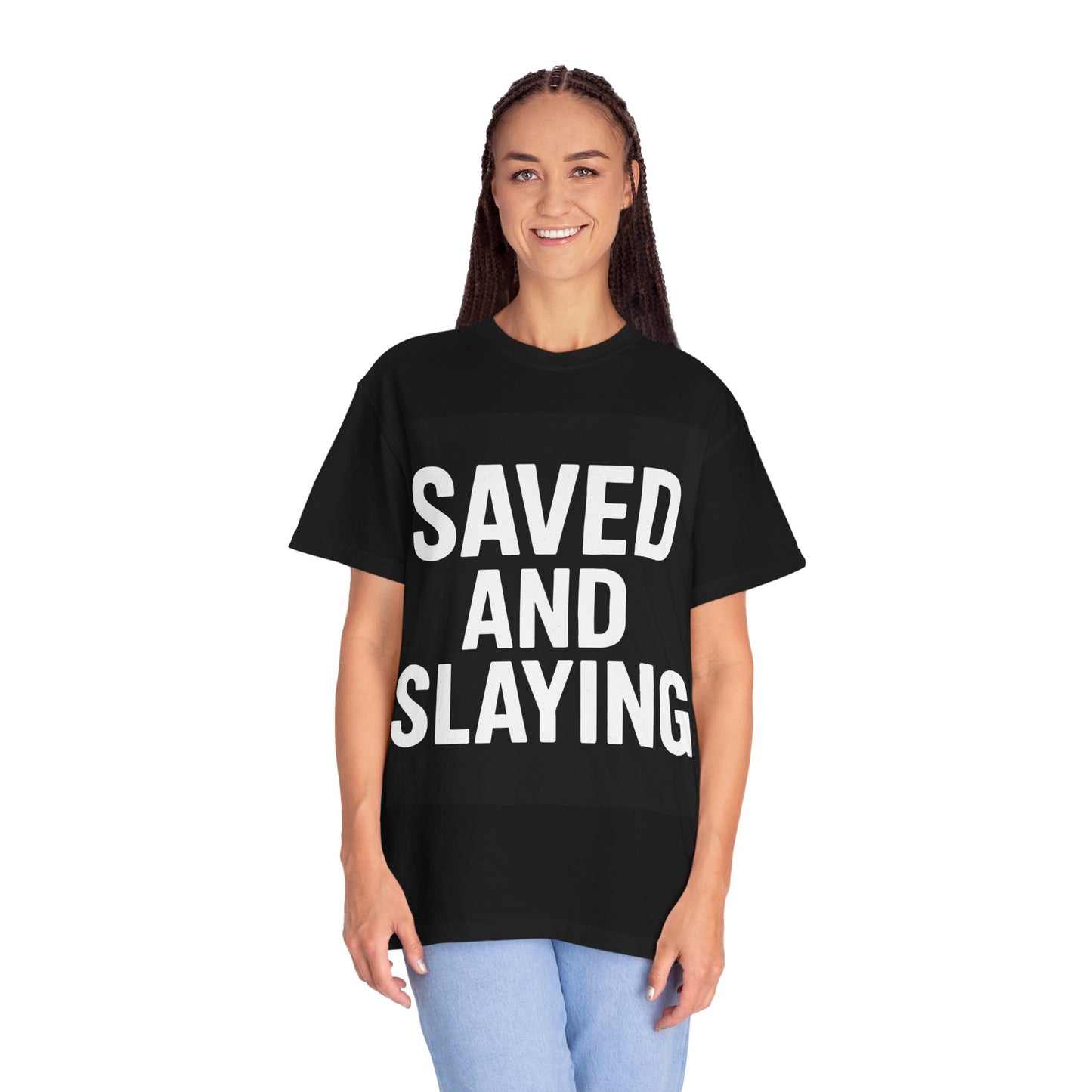 Saved and Slaying Heavy Cotton Tee | Christian Streetwear