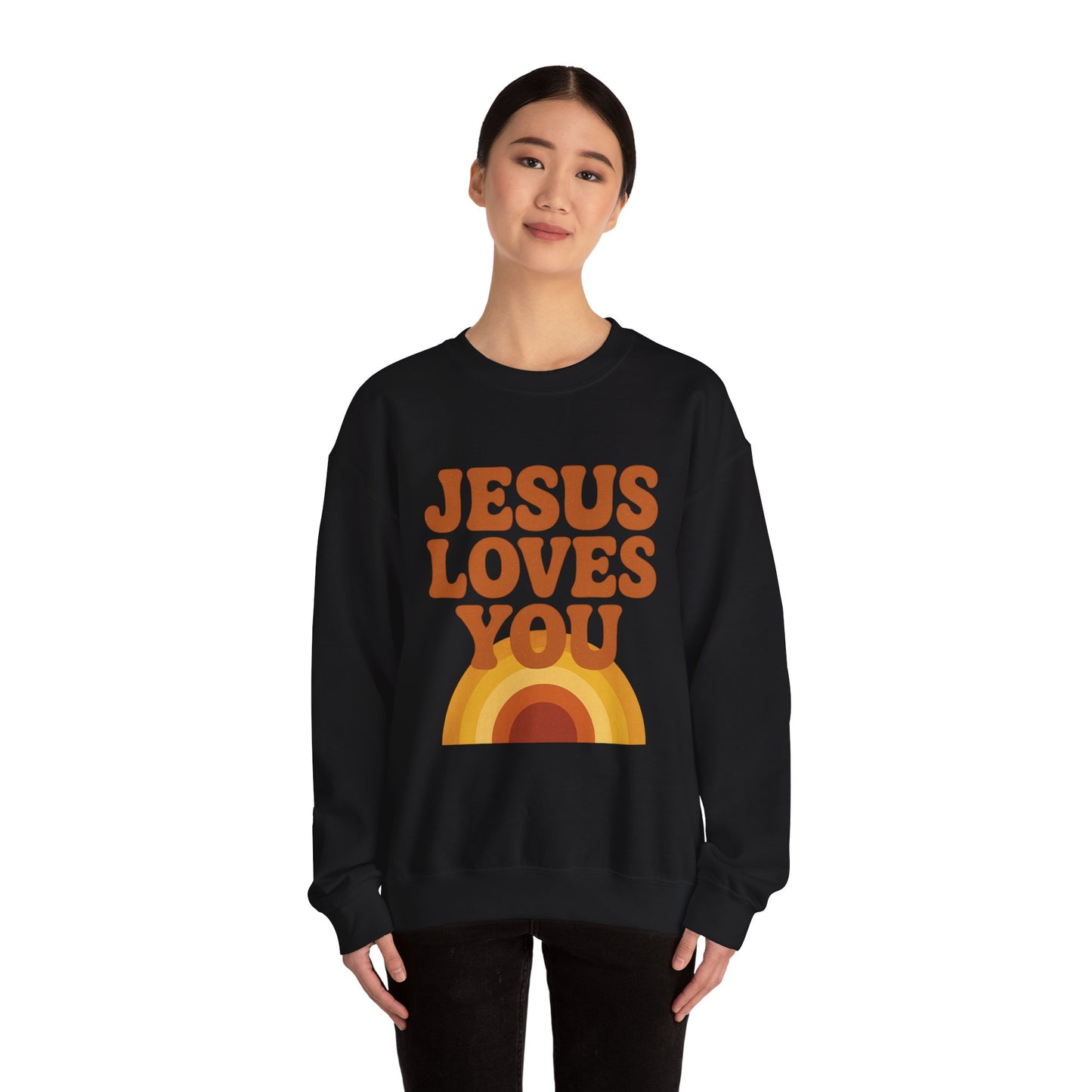 Retro Jesus Loves You Sweatshirt, Cozy Christian Apparel, Unisex Crewneck, Faith-Based Gift, Perfect for Church Events, Casual Wear