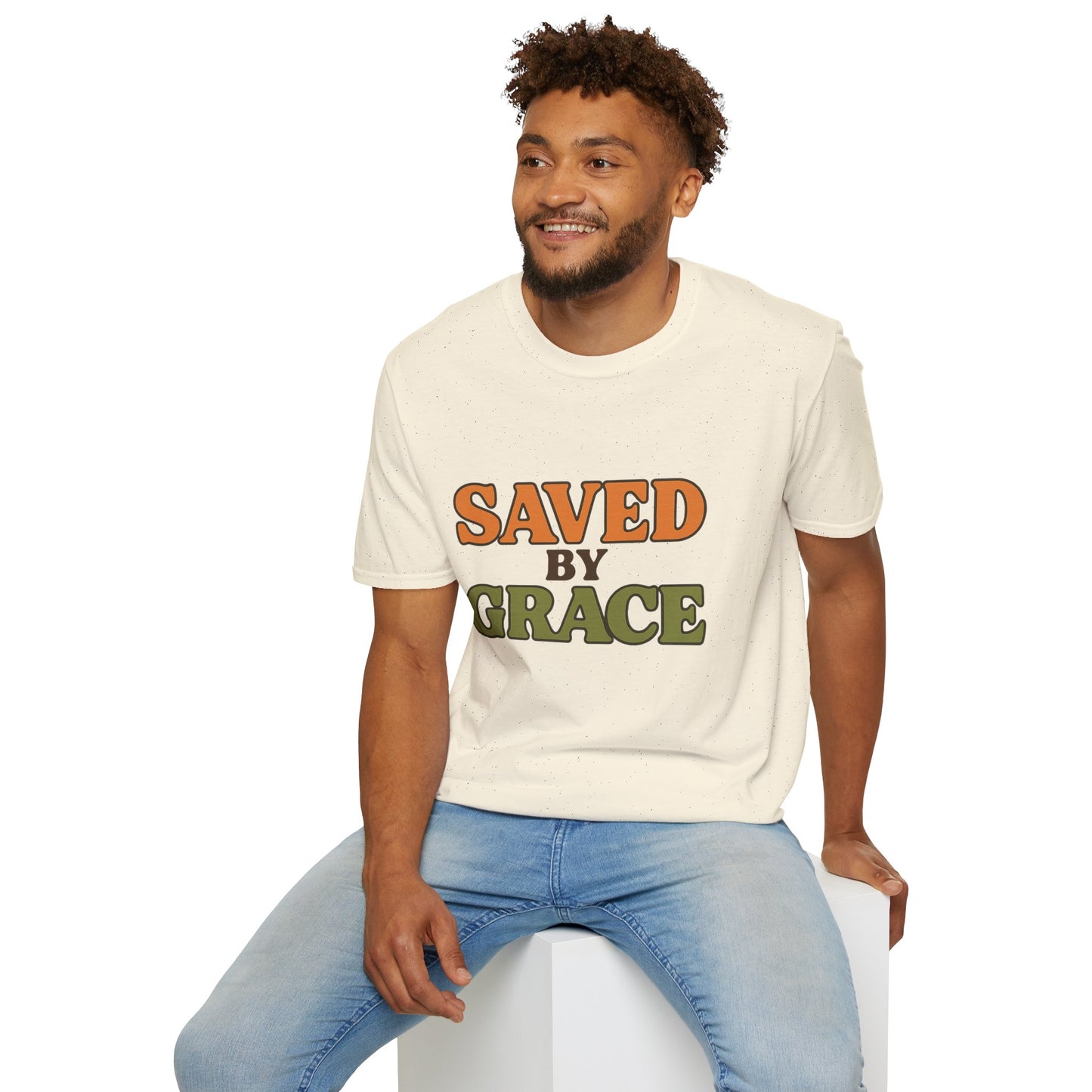 Saved by Grace Christian T-Shirt – Softstyle Faith Tee for Women & Men.