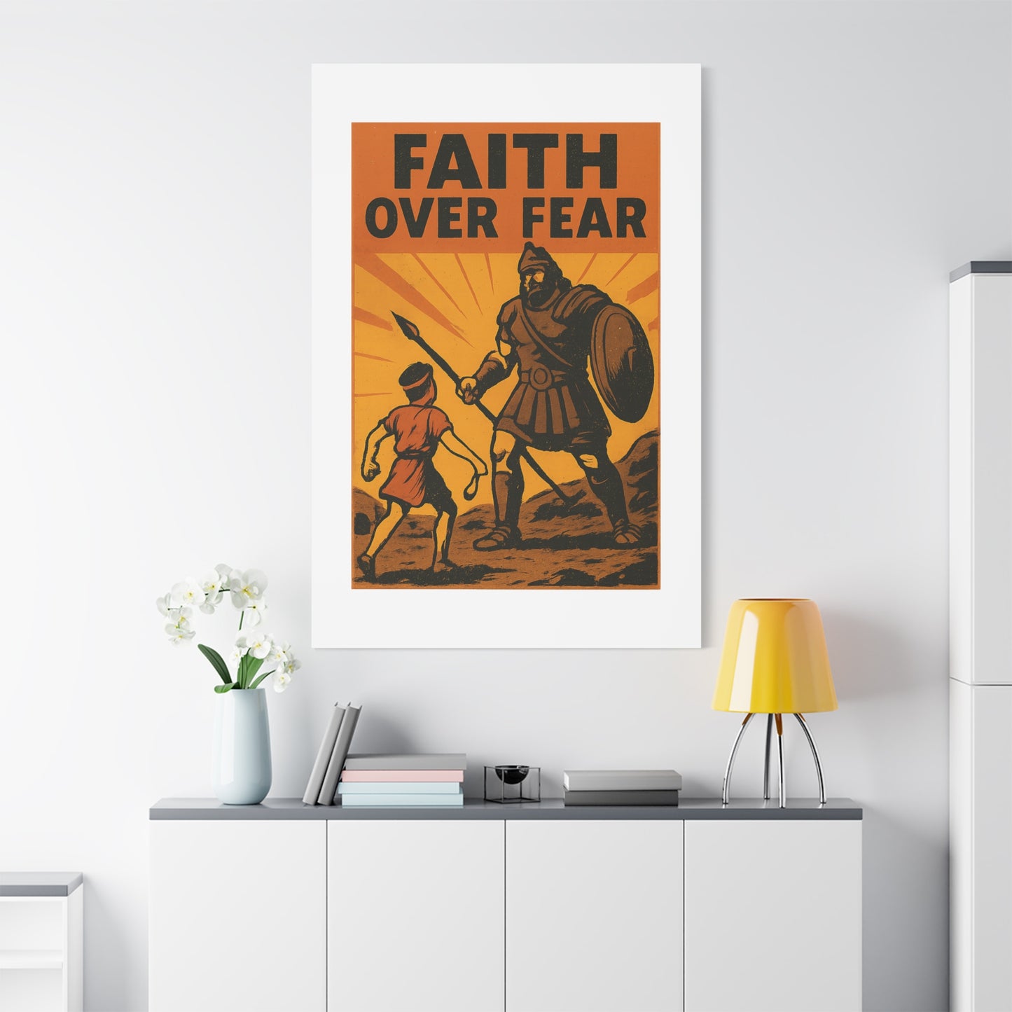 David and Goliath Wall Art | Faith Over Fear Christian Poster.