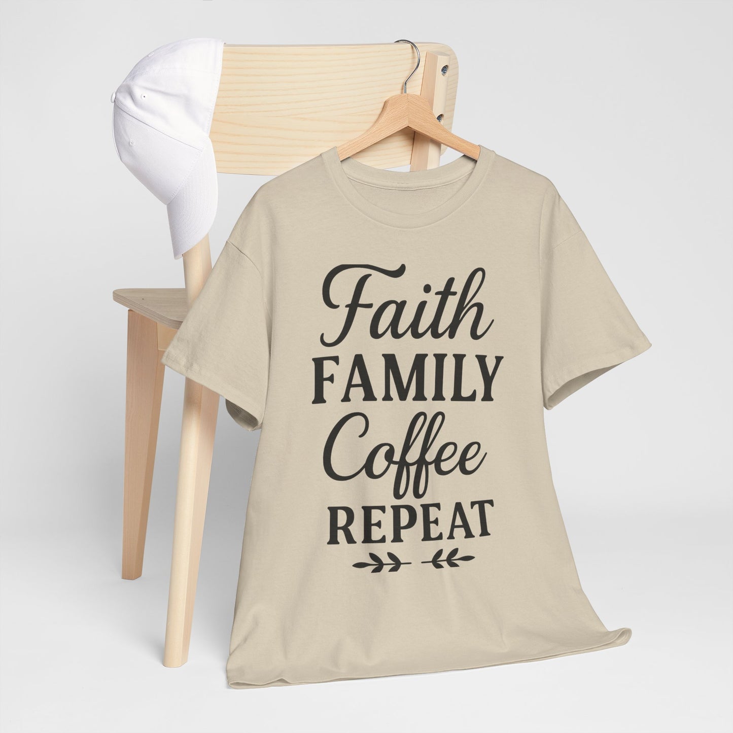 Faith Family Coffee Repeat Unisex Heavy Cotton Tee – Christian Lifestyle Shirt for Everyday Inspiration