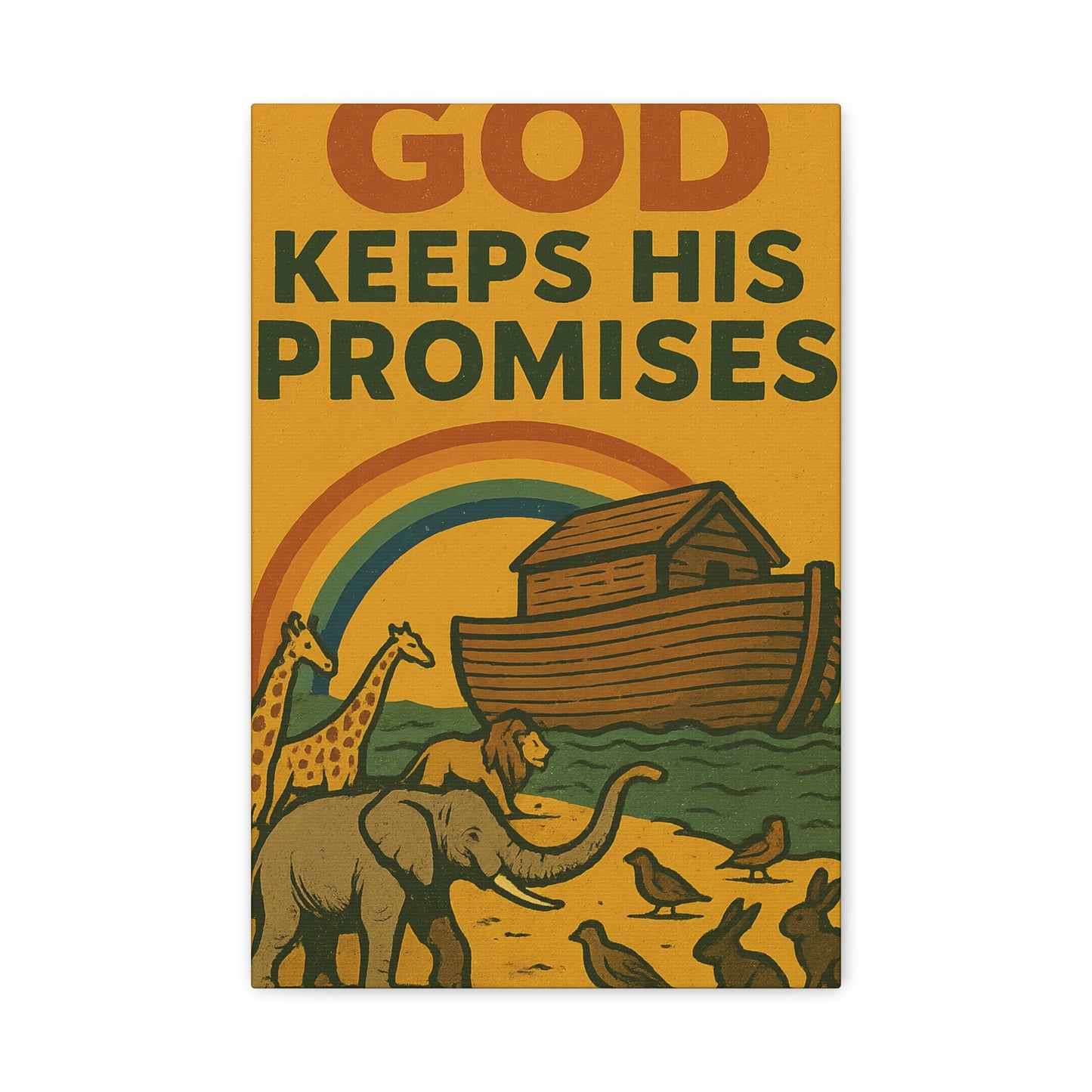 Noah’s Ark Wall Art | God Keeps His Promises Christian Poster – Rainbow Faith Illustration.