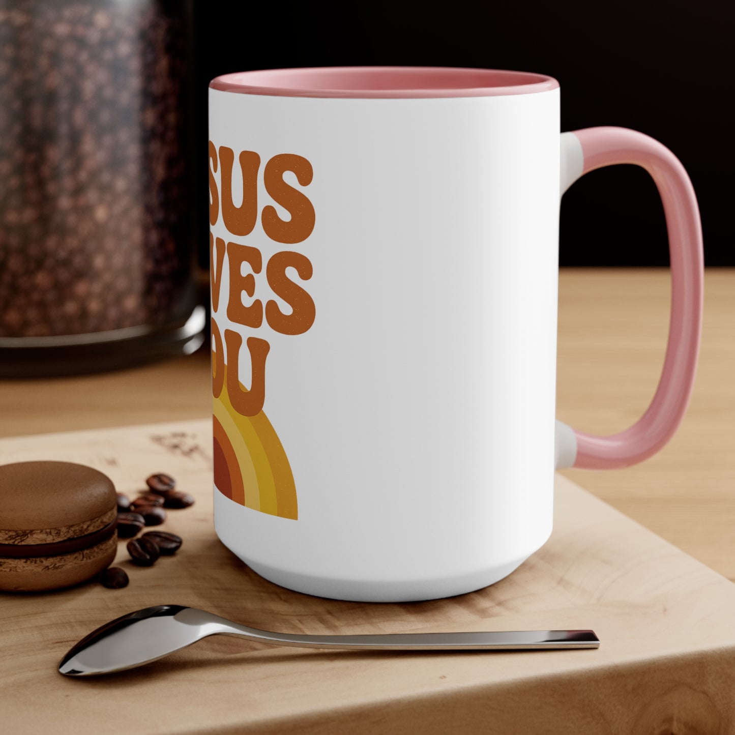 Retro Jesus Loves You Mug - Inspirational Coffee Cup, Gift for Friends, Faith-Based Decor, Christian Gifts, Pastel Pink Accent