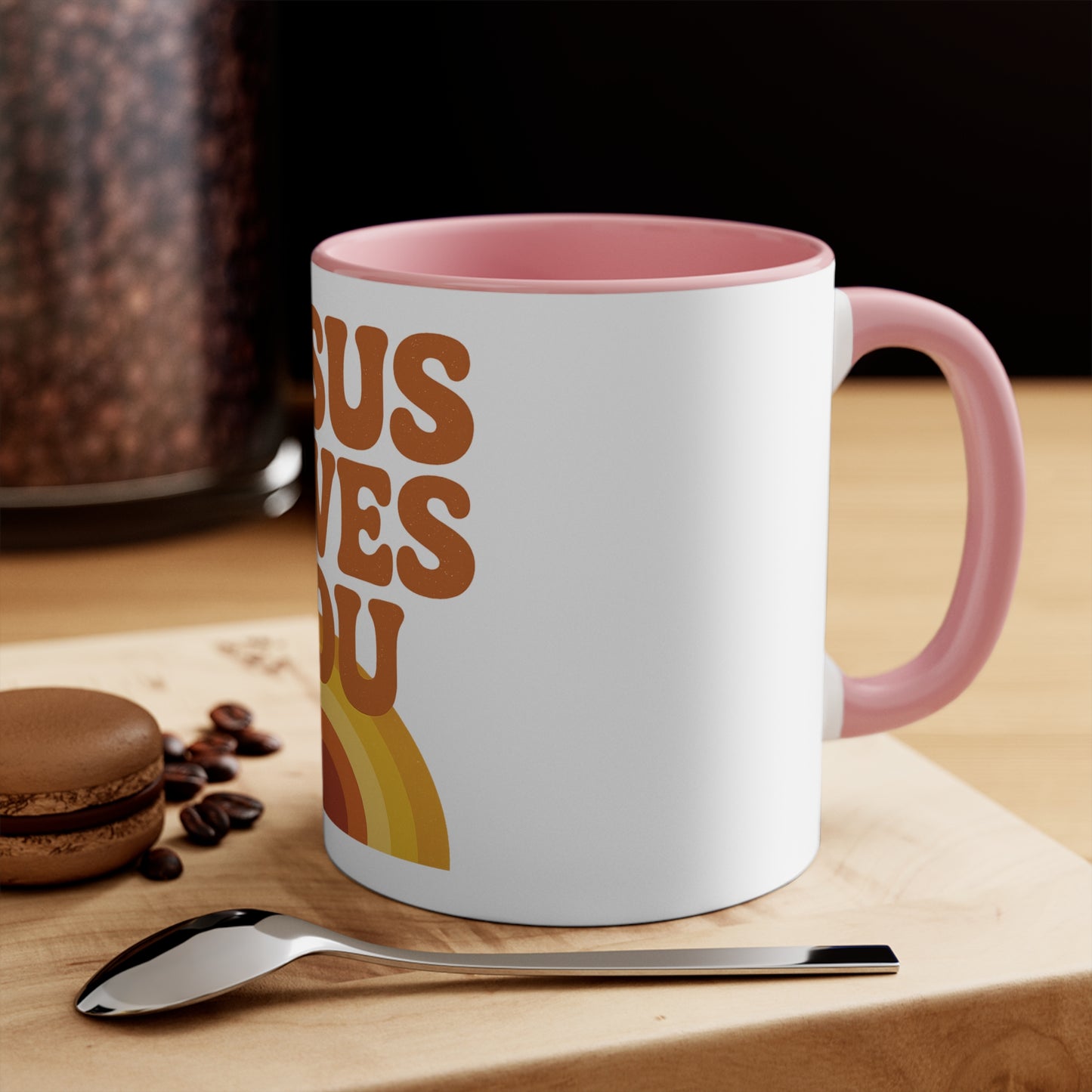Retro Jesus Loves You Mug - Inspirational Coffee Cup, Gift for Friends, Faith-Based Decor, Christian Gifts, Pastel Pink Accent
