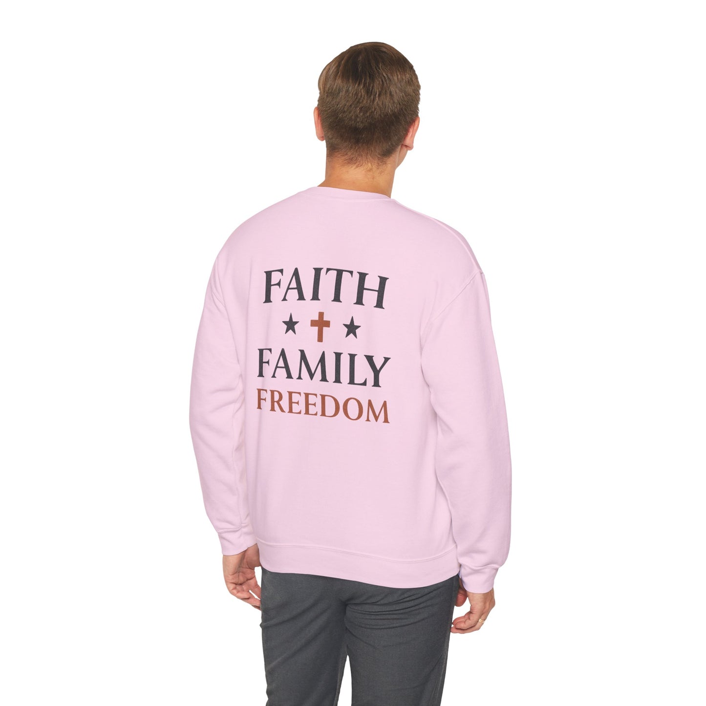 Faith Family Freedom Sweatshirt, Cozy Unisex Crewneck, Ideal Gift for Holidays, Casual Everyday Wear, Religious Apparel