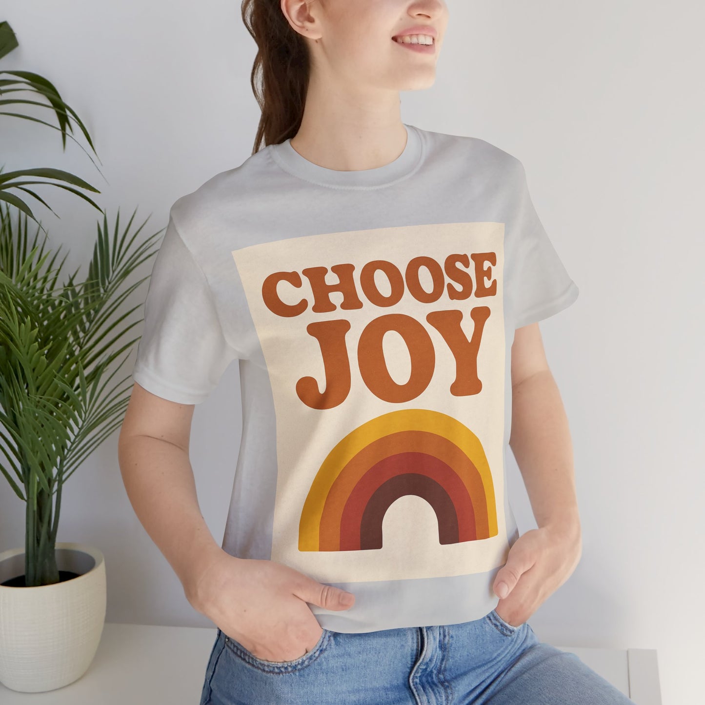 Retro Rainbow Choose Joy Tee, Unisex T-Shirt, Positive Vibes Shirt, Gift for Her, Summer Clothing, Joyful Apparel