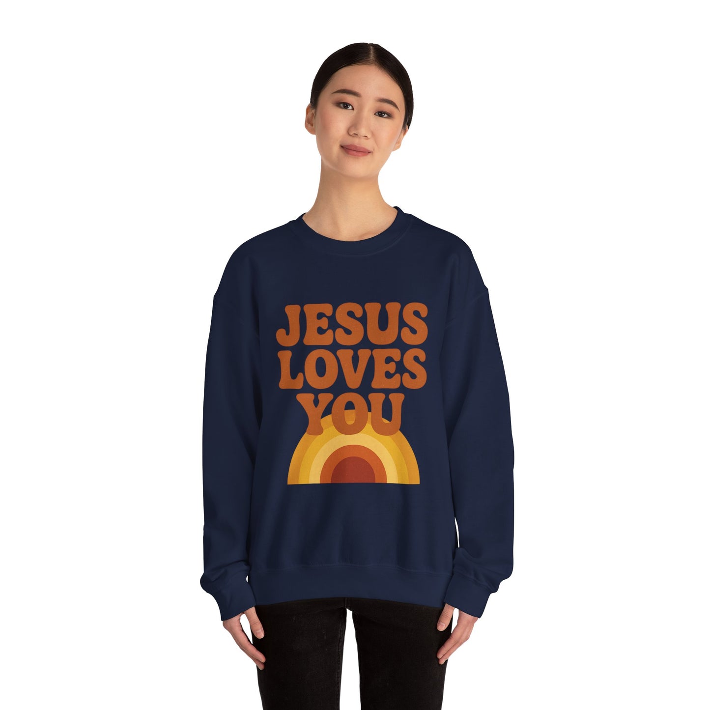 Retro Jesus Loves You Sweatshirt, Cozy Christian Apparel, Unisex Crewneck, Faith-Based Gift, Perfect for Church Events, Casual Wear