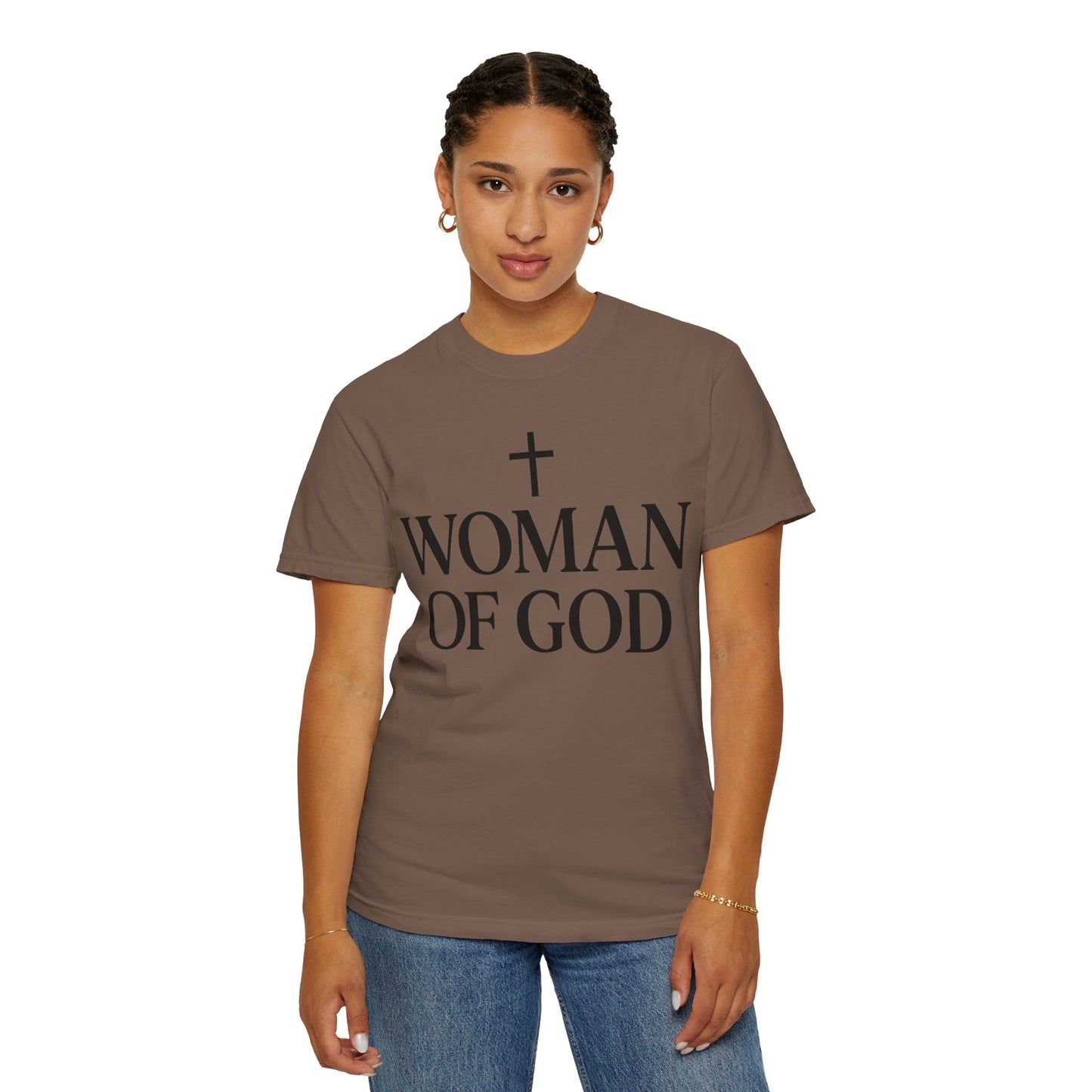 Garment-Dyed T-Shirt with 'Woman of God' Design, Christian Apparel, Casual Wear, Inspirational Gift, Faith-Based Clothing, Summer Style