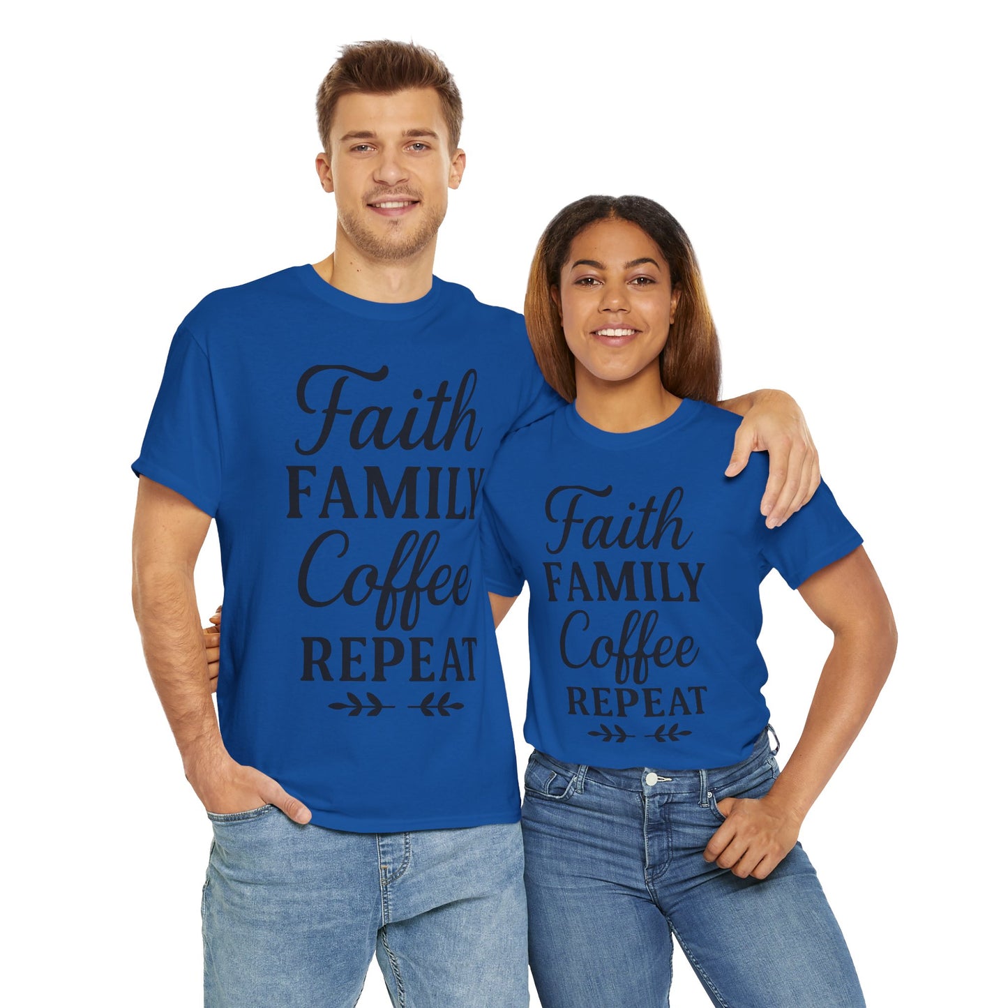 Faith Family Coffee Repeat Unisex Heavy Cotton Tee – Christian Lifestyle Shirt for Everyday Inspiration