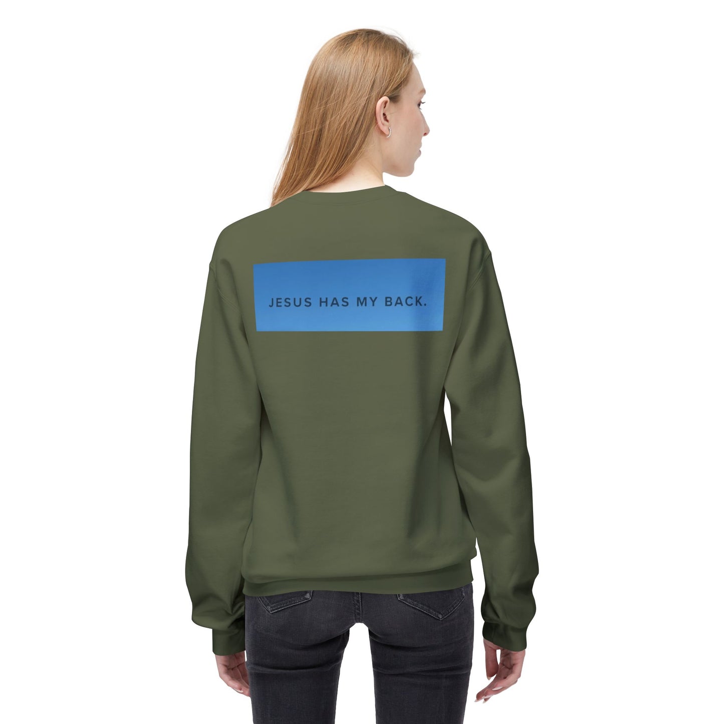 Faith-Inspired Soft Fleece Sweatshirt - Jesus Has My Back, Comfortable Crewneck, Inspirational Gift, Religious Apparel, Casual Wear, [...]