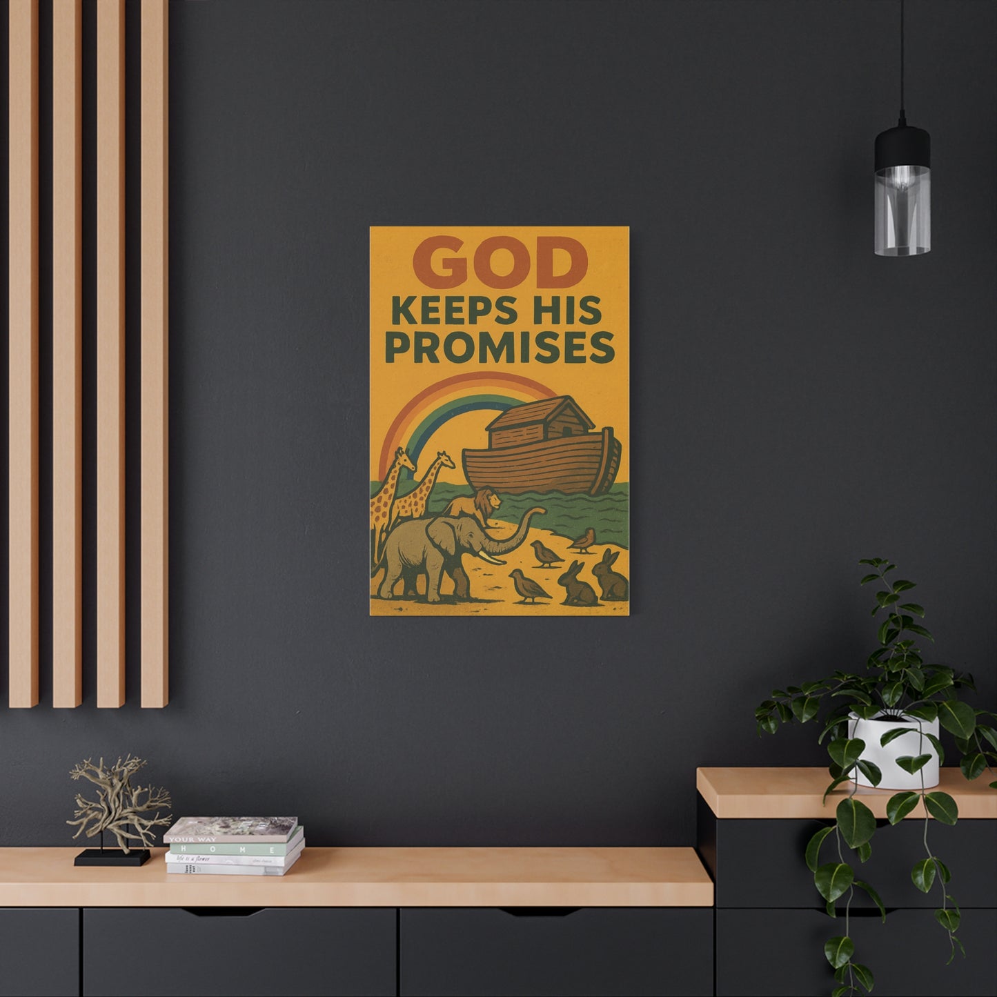 Noah’s Ark Wall Art | God Keeps His Promises Christian Poster – Rainbow Faith Illustration.