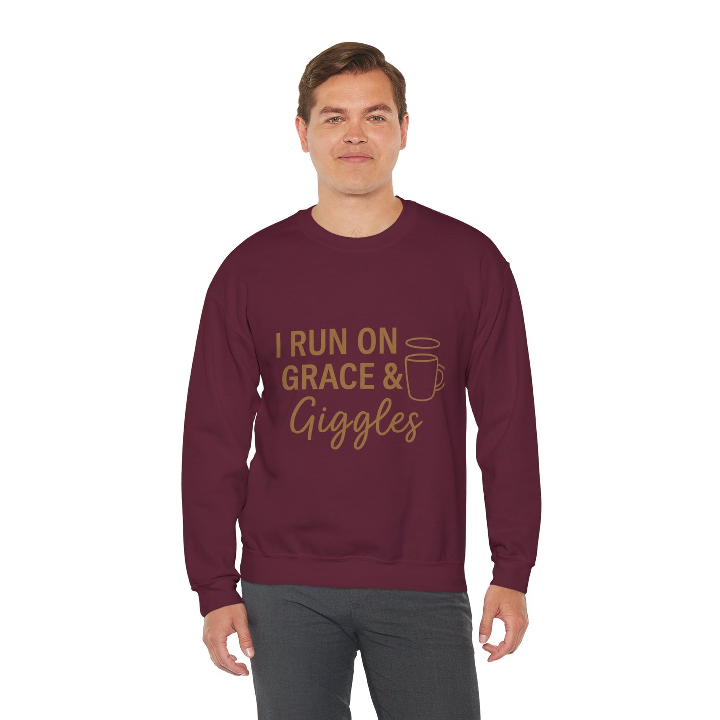 “I Run on Grace and Giggles Unisex Christian Sweatshirt”