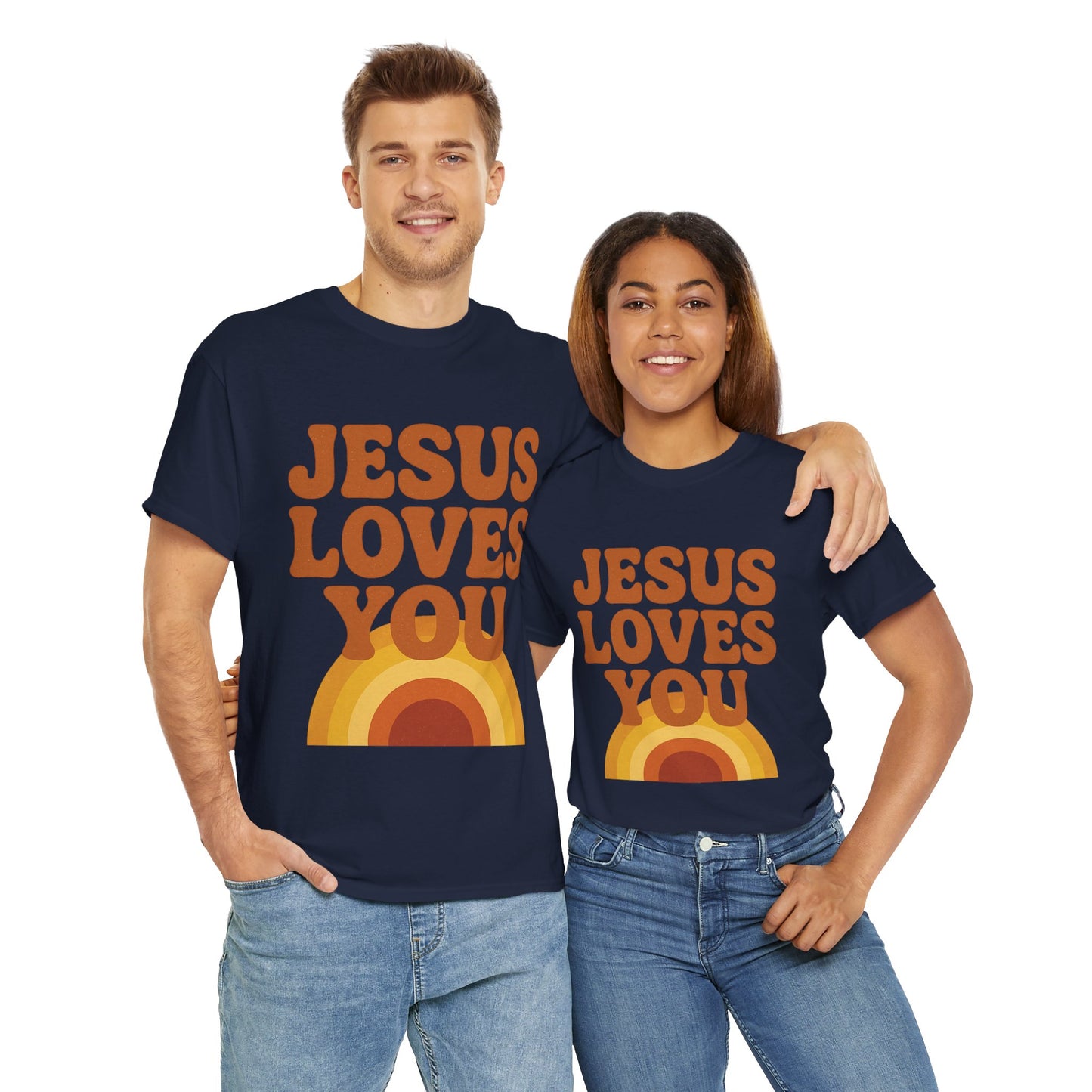 Jesus Loves You Rainbow Unisex Heavy Cotton Tee, Christian T-Shirt, Gift for Believers, Faith Apparel, Casual Wear, Spiritual Top
