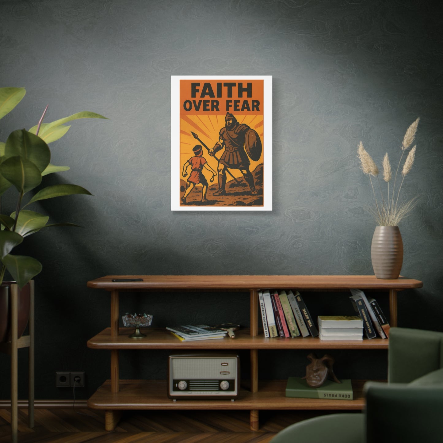 David and Goliath Wall Art | Faith Over Fear Christian Poster.