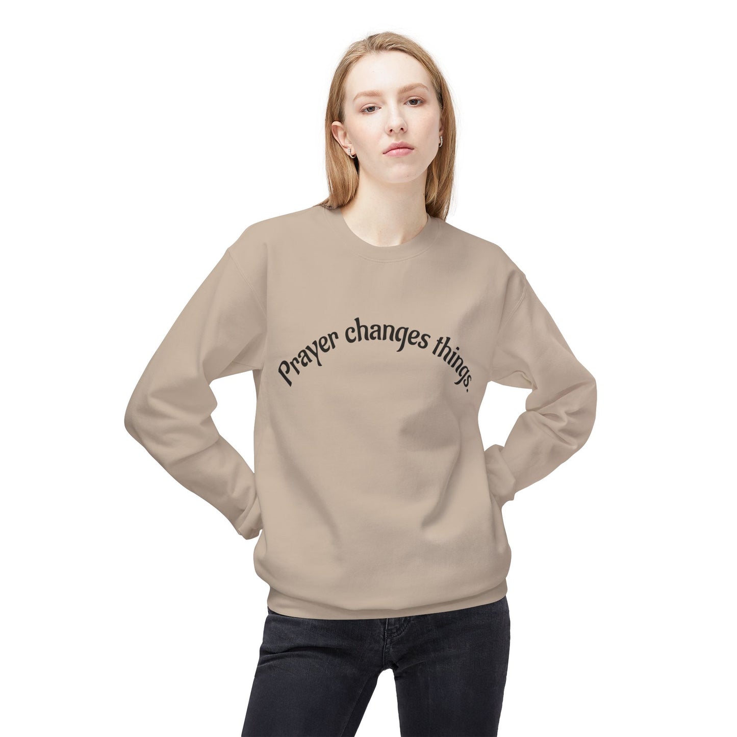 Prayer Changes Things Crewneck Sweatshirt, Cozy Sweatshirt for Faith, Inspirational Gift, Unisex Fleece, Perfect for Holidays, Everyday Wear